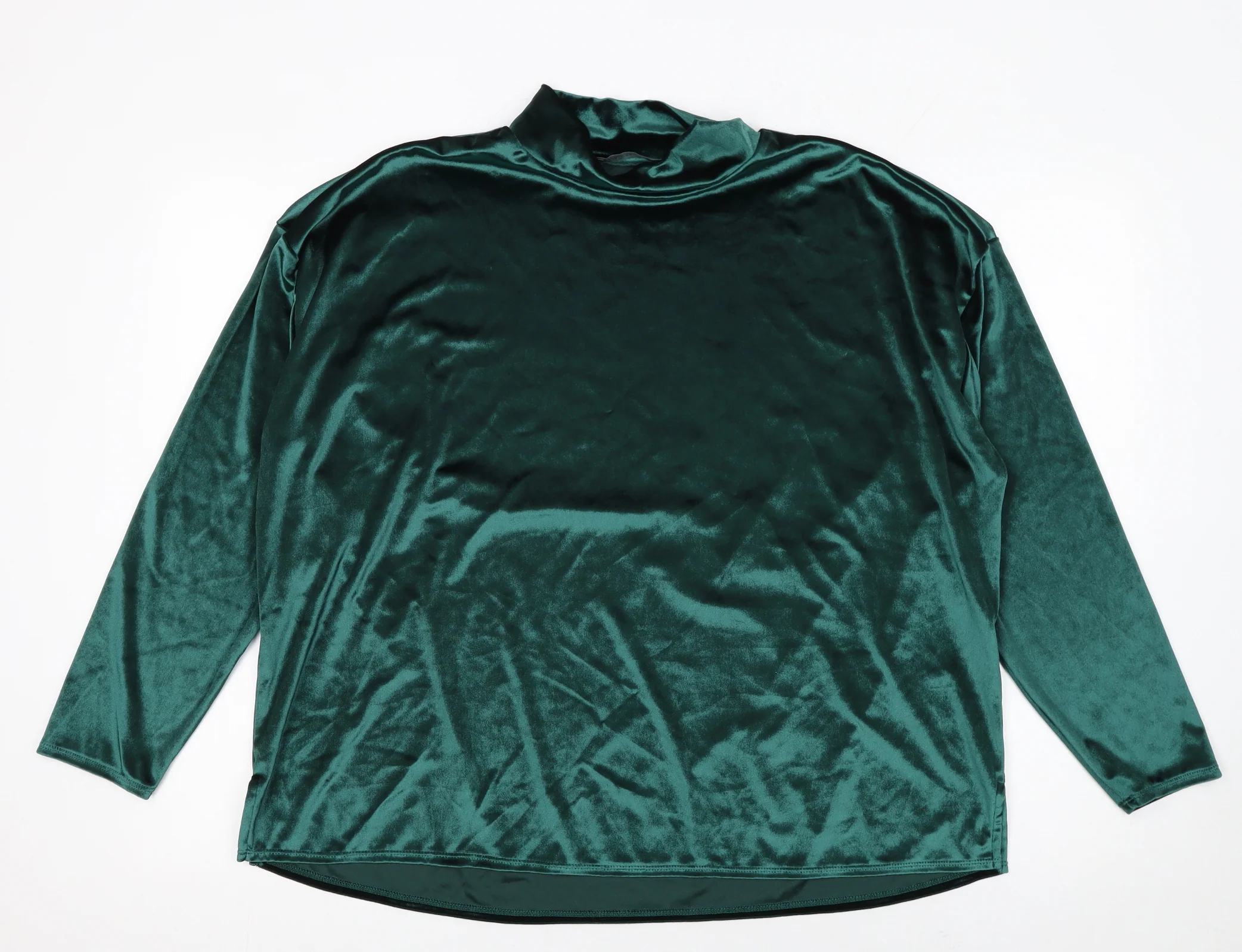Marks and Spencer Womens Green Velvet Mock Neck Long Sleeve Blouse UK 18