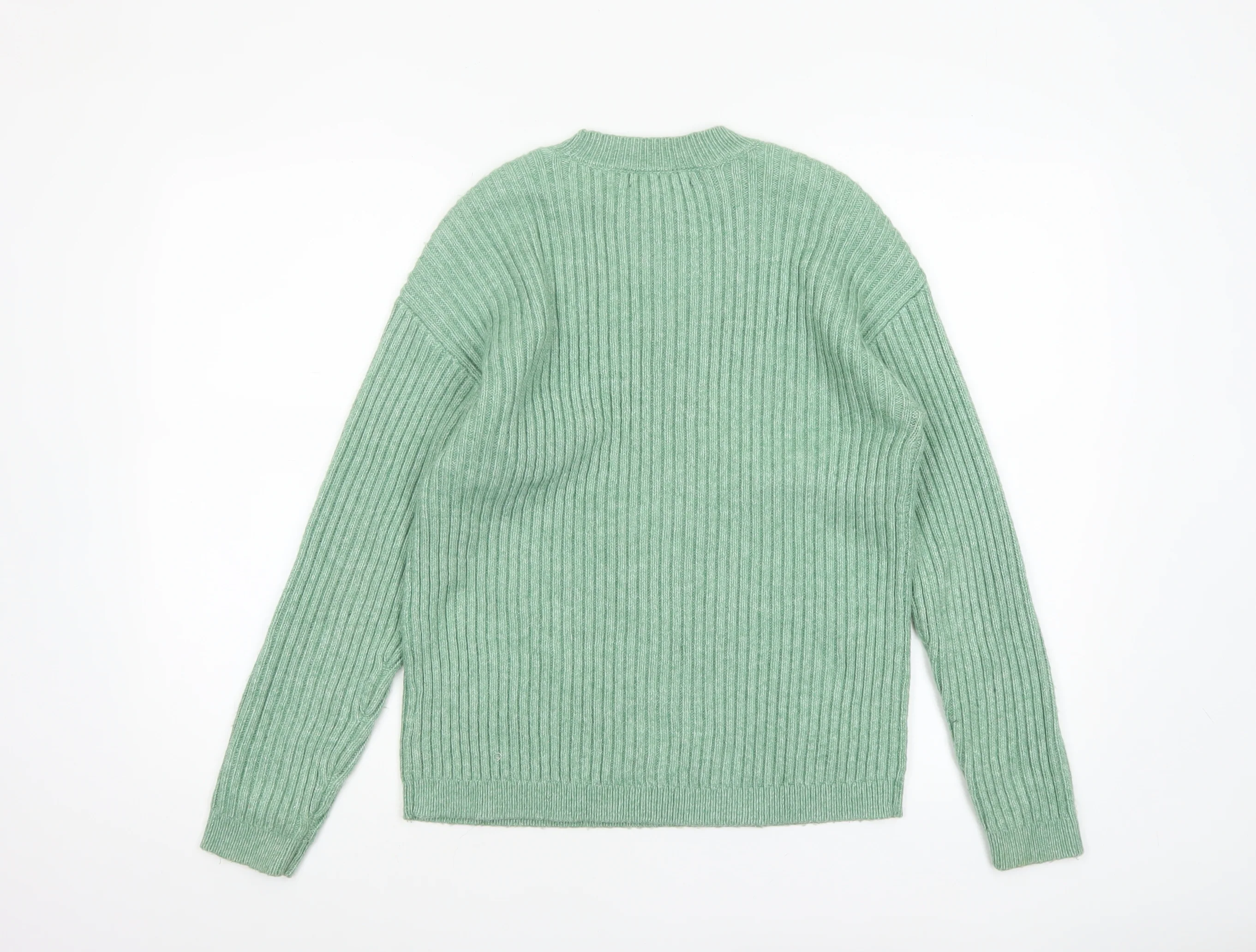 Marks and Spencer Women's Green Wool Blend Ribbed Crew Neck Jumper Size S - Image 3