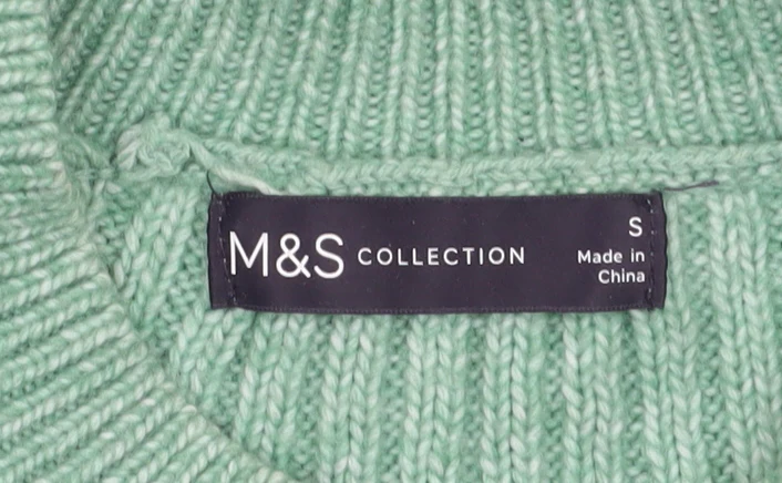 Marks and Spencer Women's Green Wool Blend Ribbed Crew Neck Jumper Size S - Image 5