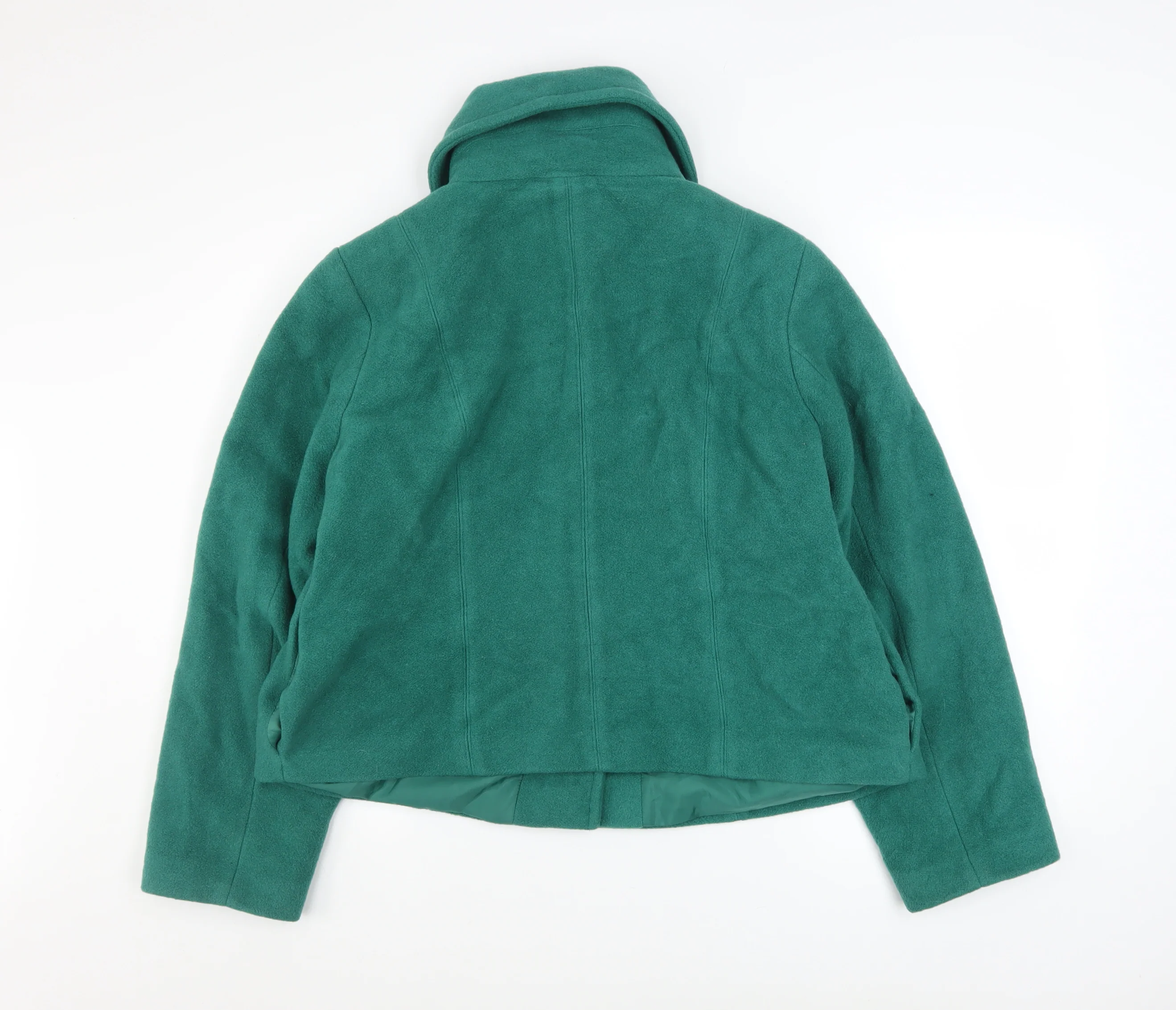 Marks and Spencer Women's Green Wool Blend Short Overcoat Size 18 - Image 3