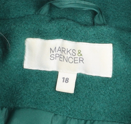 Marks and Spencer Women's Green Wool Blend Short Overcoat Size 18 - Image 4