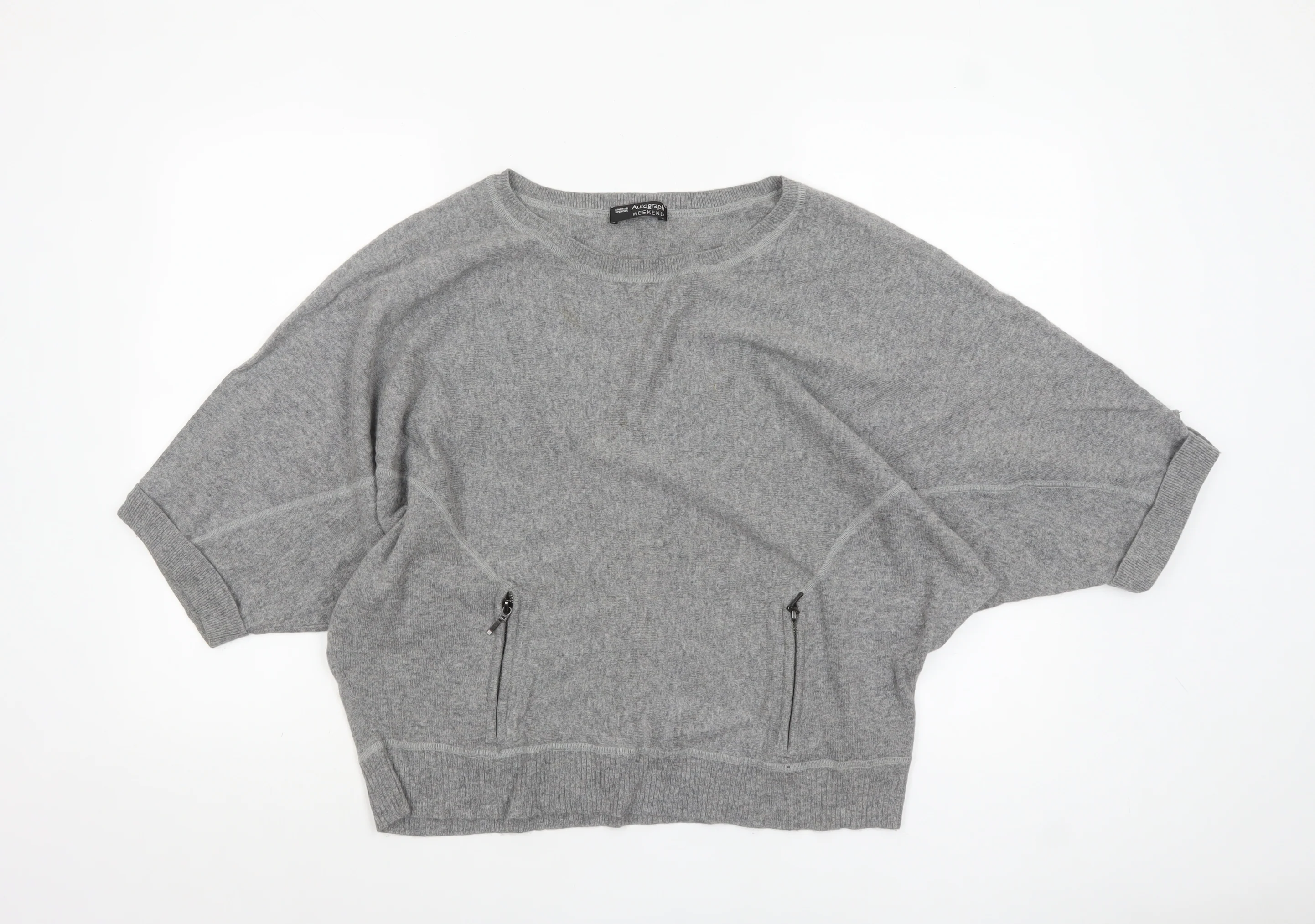 Marks and Spencer Women's Grey 3/4 Sleeve Knit Jumper Size 14