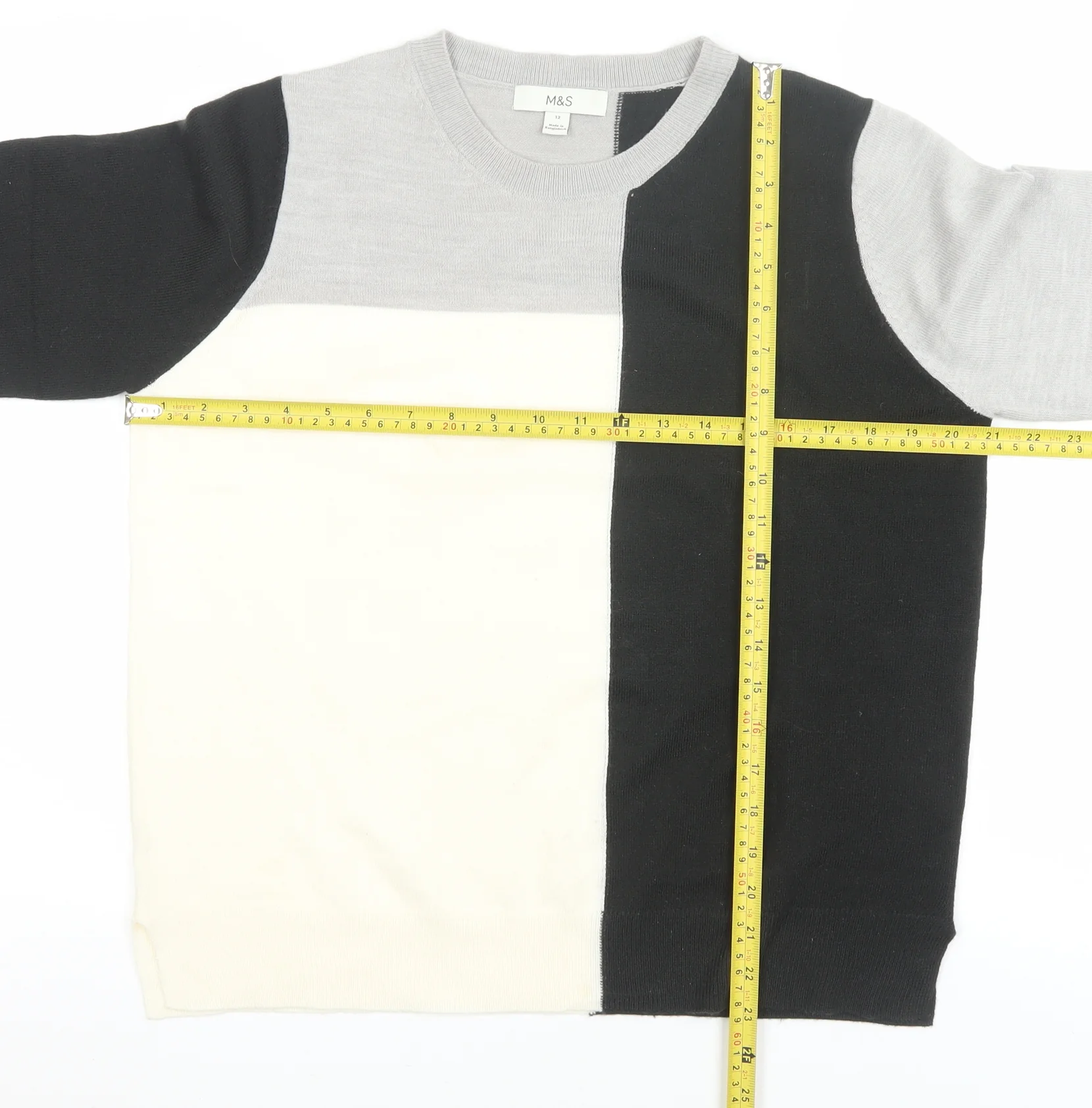 Marks and Spencer Womens Grey Black Colour Block Jumper Size 12 Acrylic Knit - Image 2