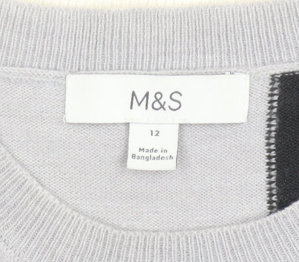 Marks and Spencer Womens Grey Black Colour Block Jumper Size 12 Acrylic Knit - Image 4