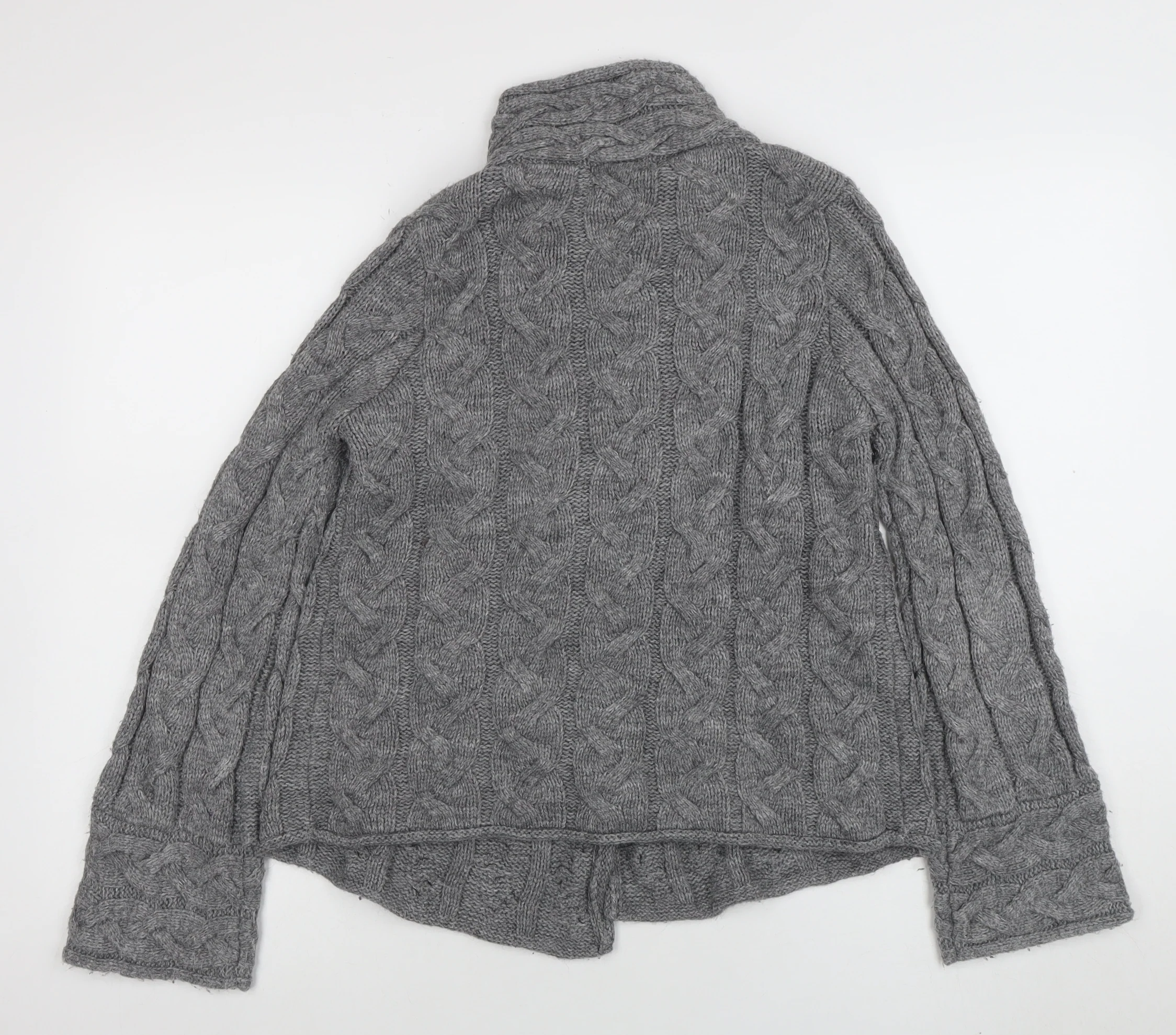 Marks and Spencer Womens Grey Cable-Knit High Neck Wool Cardigan Size 10 - Image 3