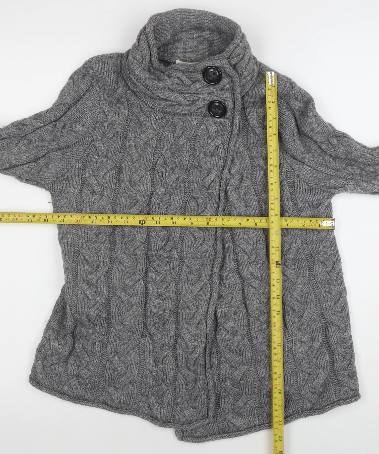 Marks and Spencer Womens Grey Cable-Knit High Neck Wool Cardigan Size 10 - Image 6