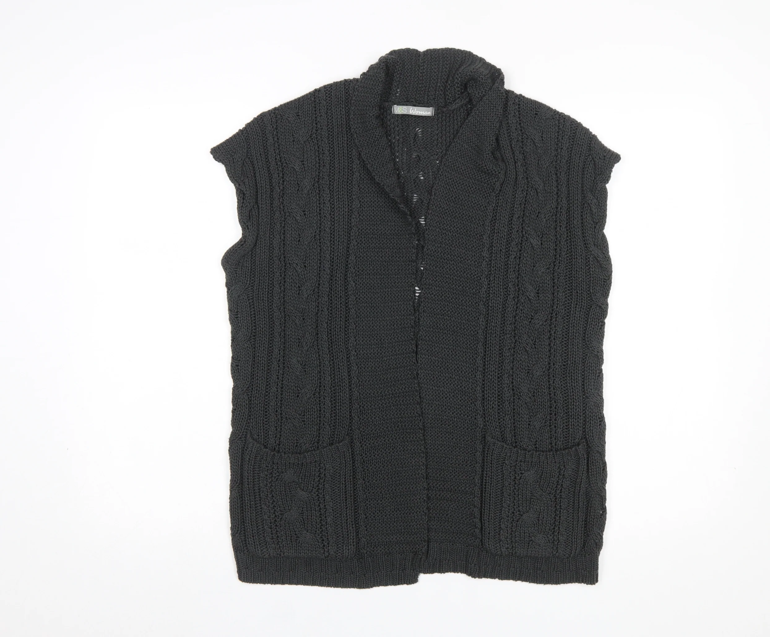 Marks and Spencer Women's Grey Cable Knit Sleeveless Cardigan S