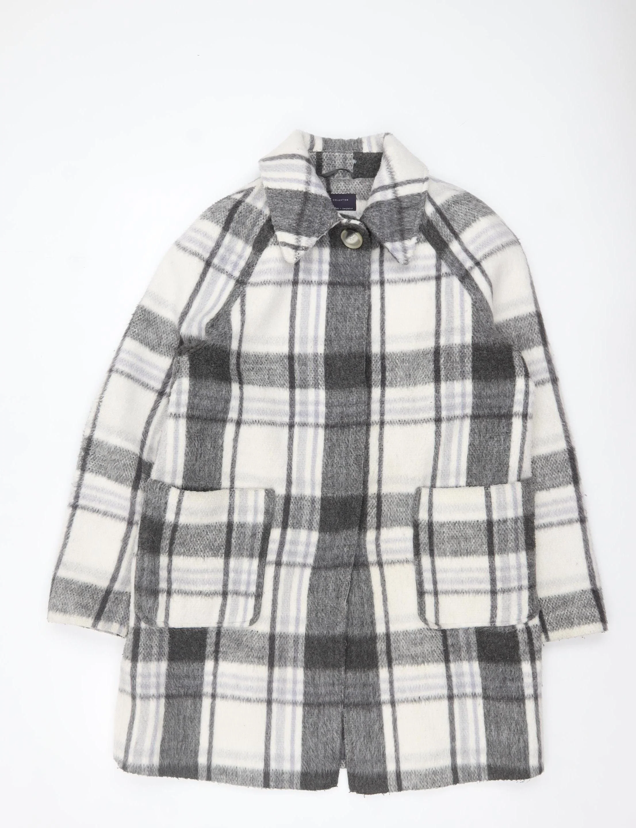 Marks and Spencer Women's Grey Checked Wool Blend Overcoat Size 14