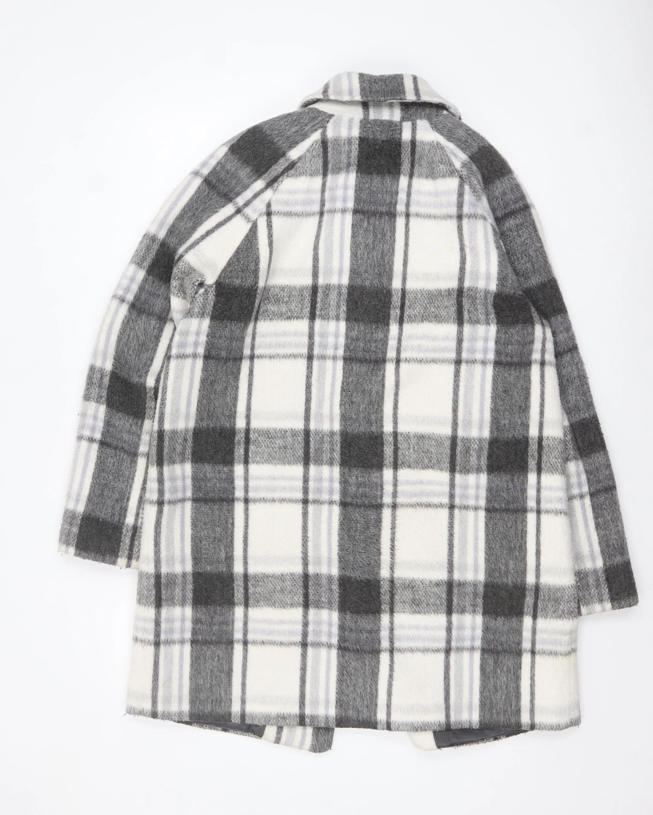 Marks and Spencer Women's Grey Checked Wool Blend Overcoat Size 14 - Image 3