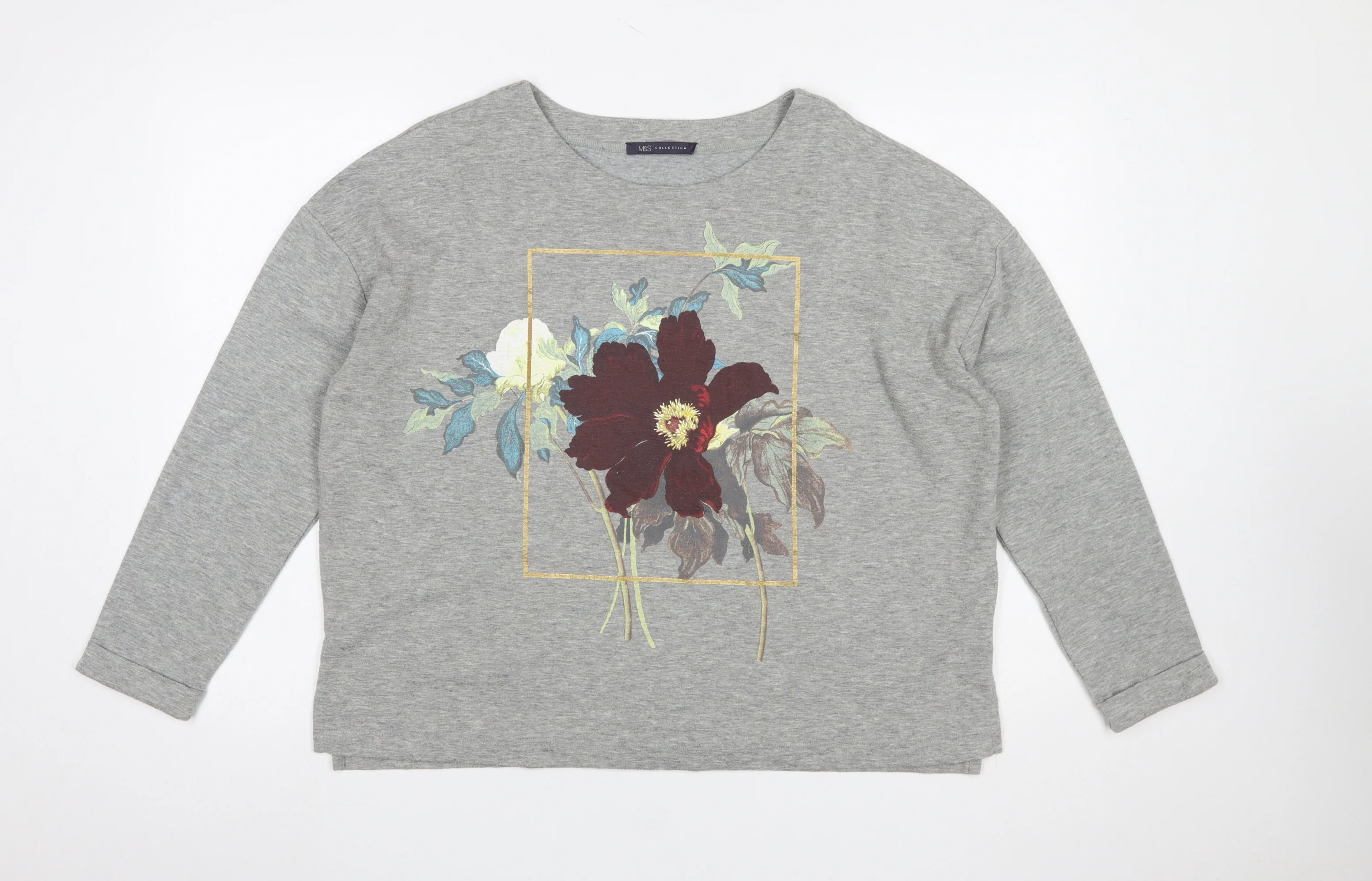 Marks and Spencer Women's Grey Floral Long Sleeve Jersey T-Shirt Size 14