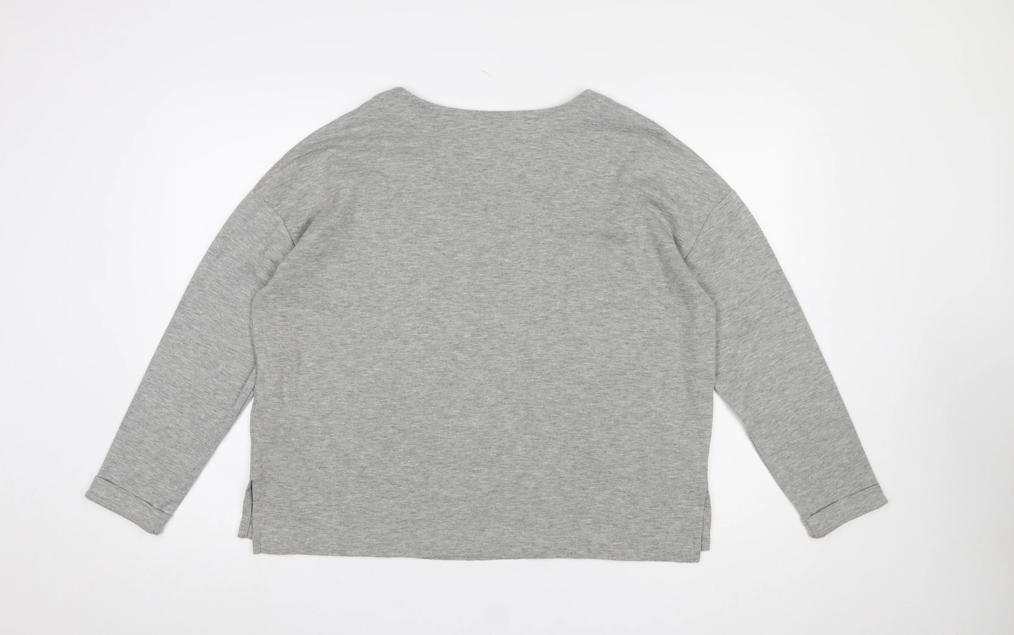 Marks and Spencer Women's Grey Floral Long Sleeve Jersey T-Shirt Size 14 - Image 3