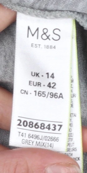 Marks and Spencer Women's Grey Floral Long Sleeve Jersey T-Shirt Size 14 - Image 4