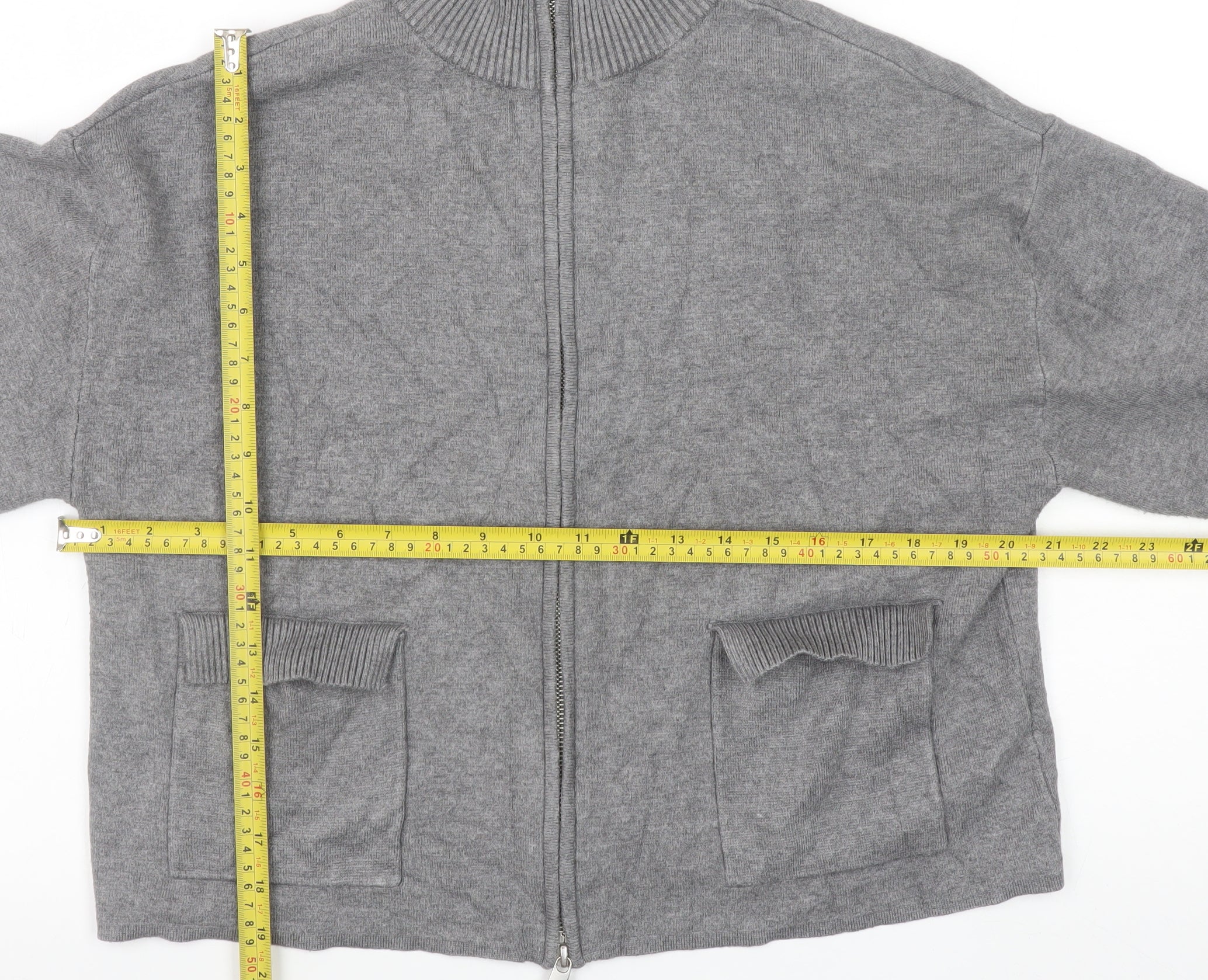 Marks and Spencer Womens Grey Full Zip Knit Jumper M - Image 2