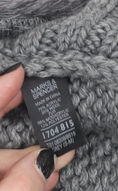 Marks and Spencer Womens Grey Fur Trim Chunky Knit Vest M - Image 4