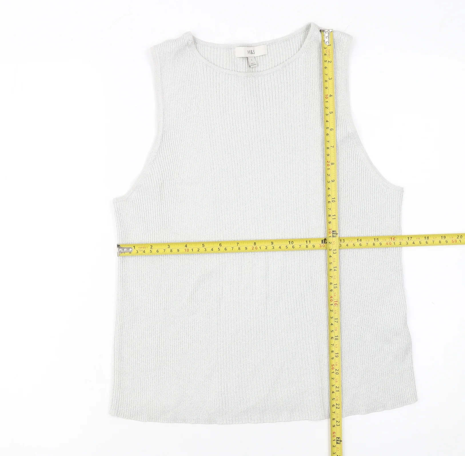 Marks and Spencer Womens Grey Knit Tank Top L Lightweight Viscose Blend - Image 2