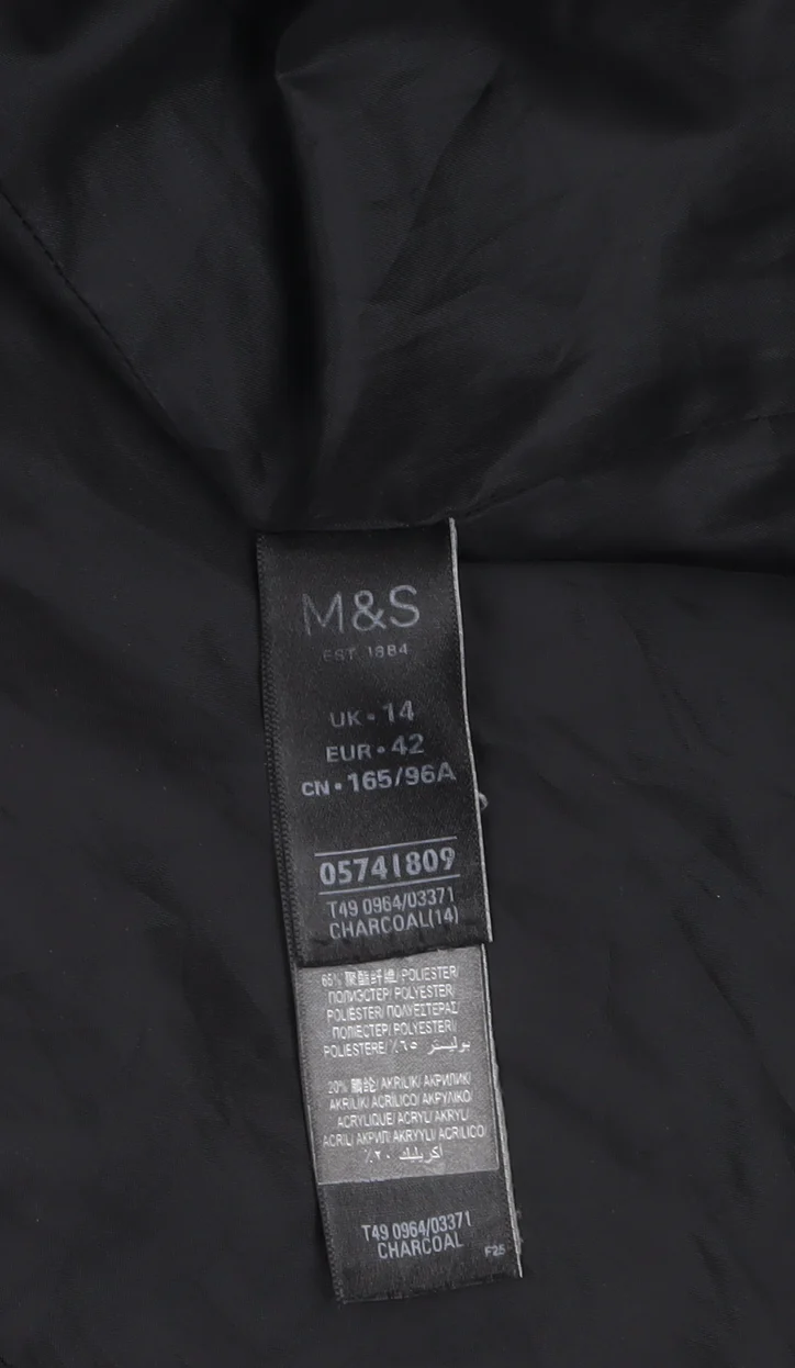 Marks and Spencer Womens Grey Long Herringbone Overcoat Size 14 - Image 5