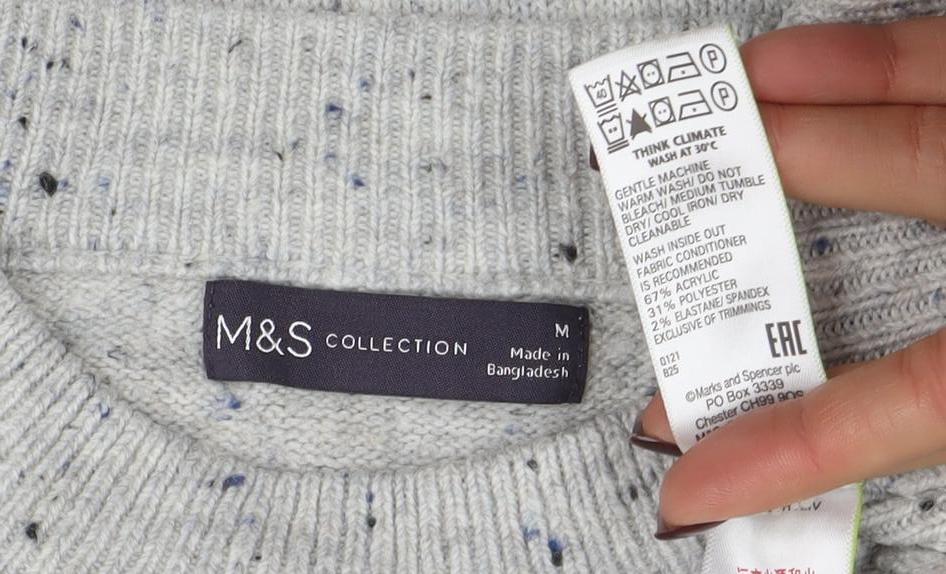 Marks and Spencer Womens Grey Mock Neck Wool Blend Pullover Jumper M - Image 4