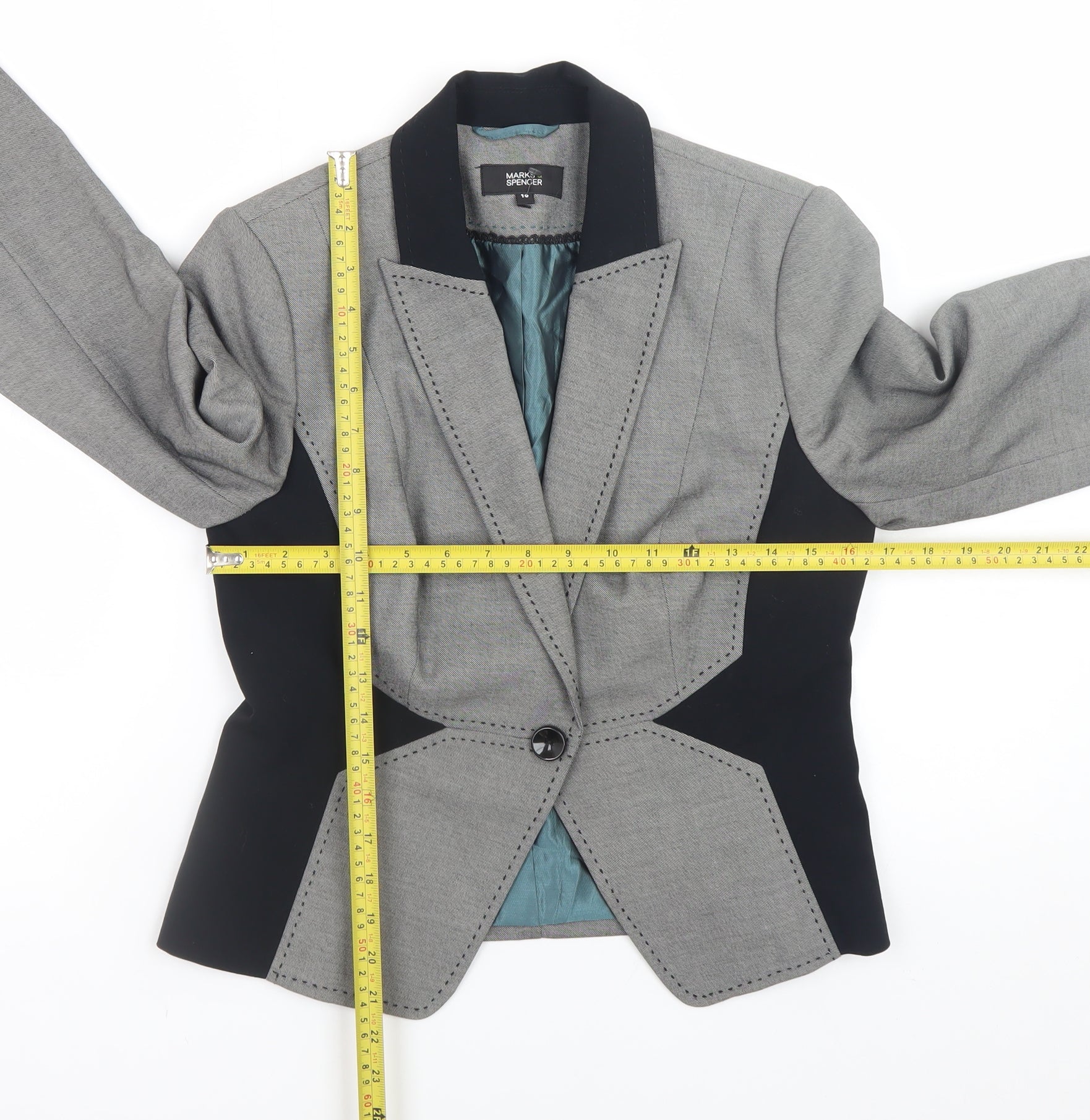 Marks and Spencer Womens Grey Size 10 Slim Fit Blazer Jacket - Image 2