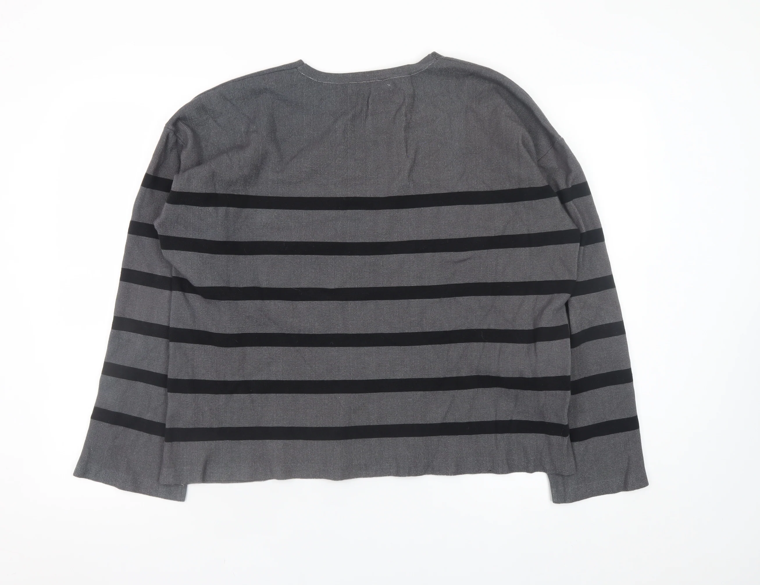 Marks and Spencer Women's Grey Striped V-Neck Pullover Jumper XL - Image 3
