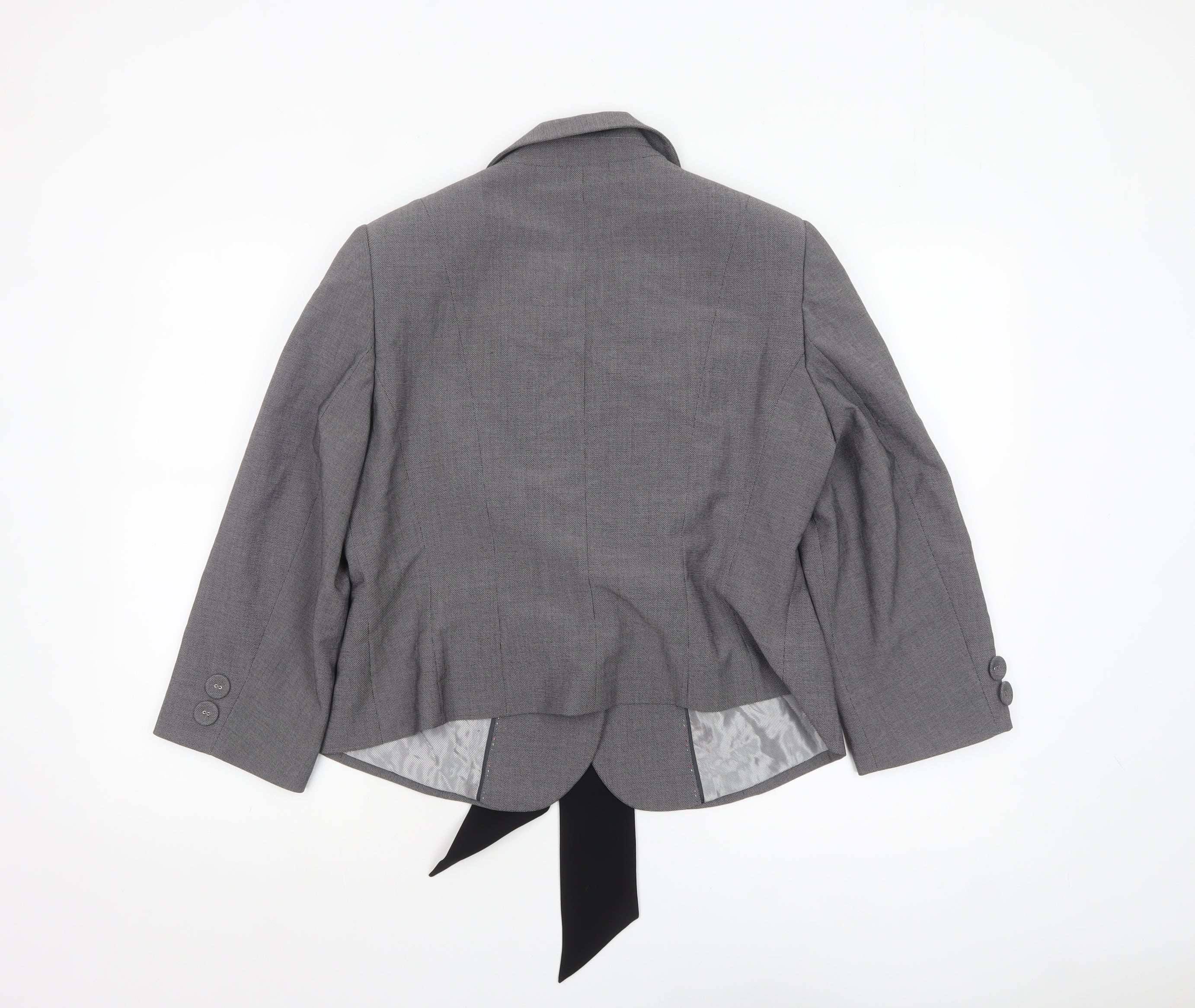 Marks and Spencer Womens Grey Suit Jacket Size 16 Belted Bow Detail - Image 3