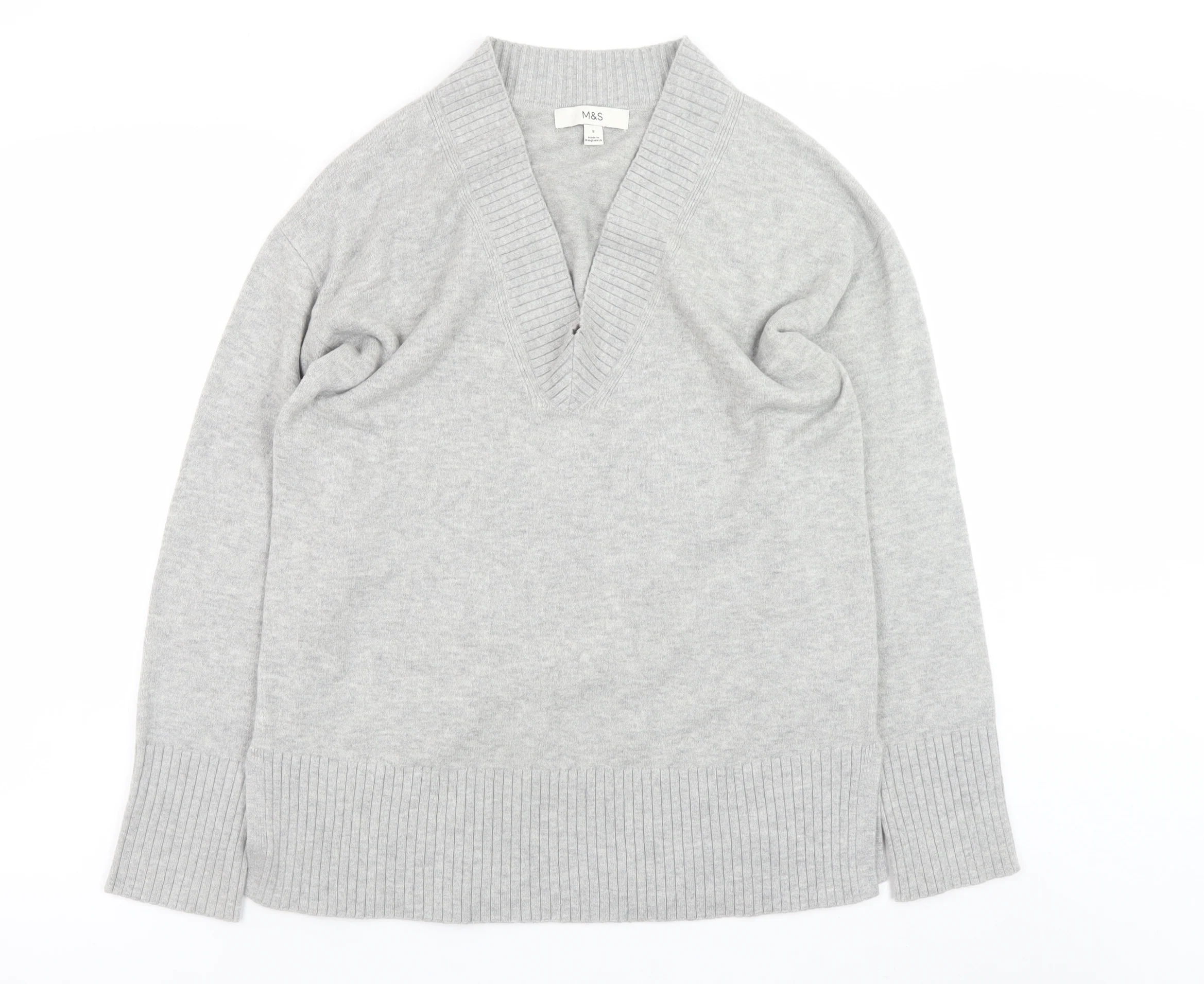 Marks and Spencer Womens Grey V-Neck Knit Jumper Small