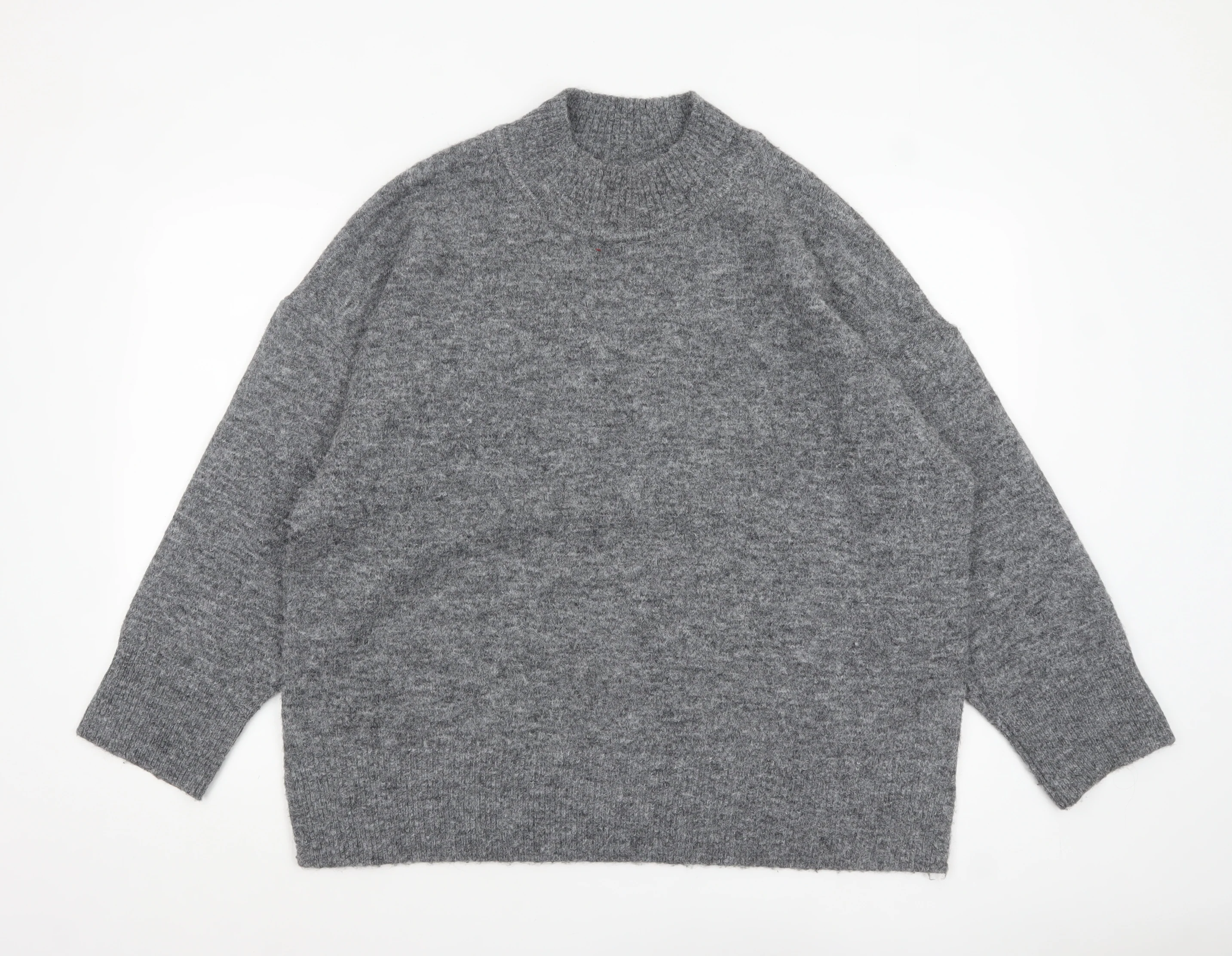 Marks and Spencer Womens Grey Wool Blend Mock Neck Pullover Jumper XL