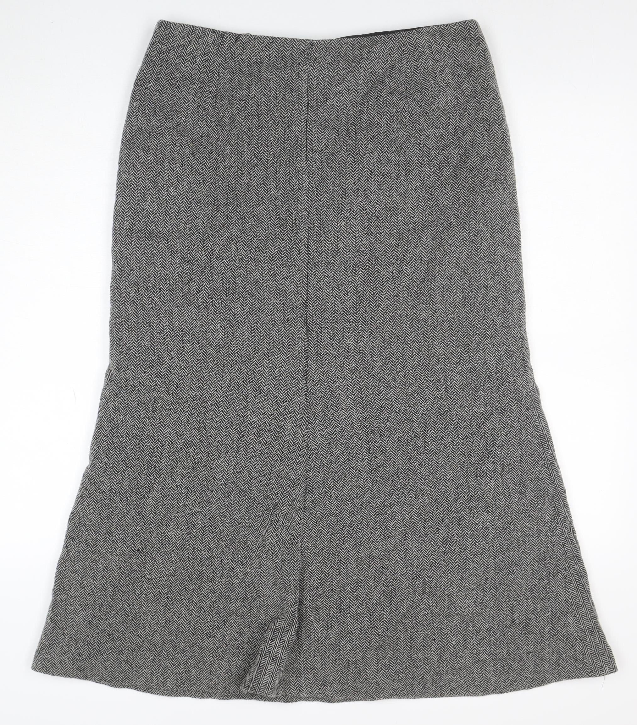 Marks and Spencer Womens Grey Wool Tweed Midi Pencil Skirt Size 14