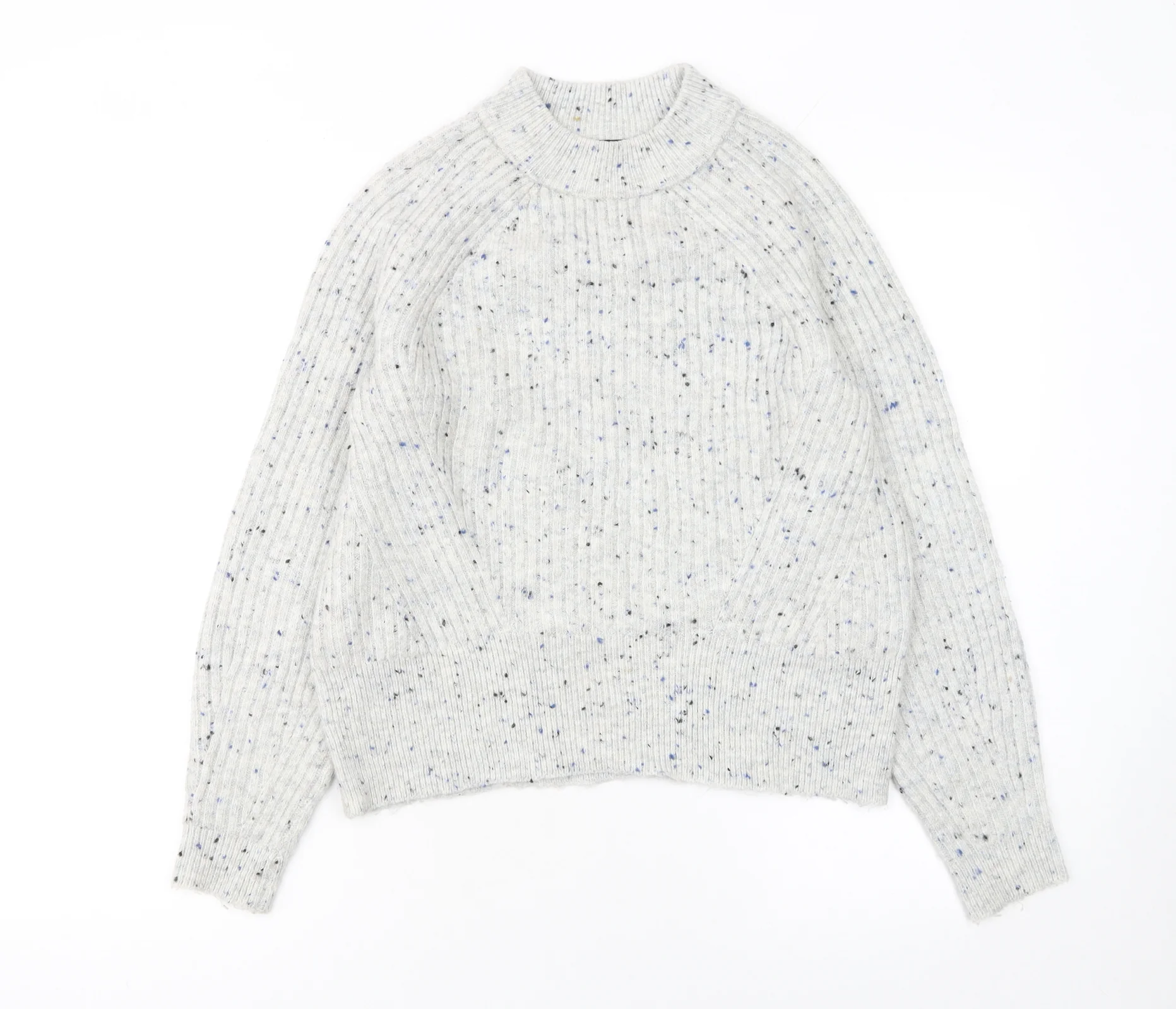 Marks and Spencer Women's Grey XS Chunky Knit Mock Neck Jumper