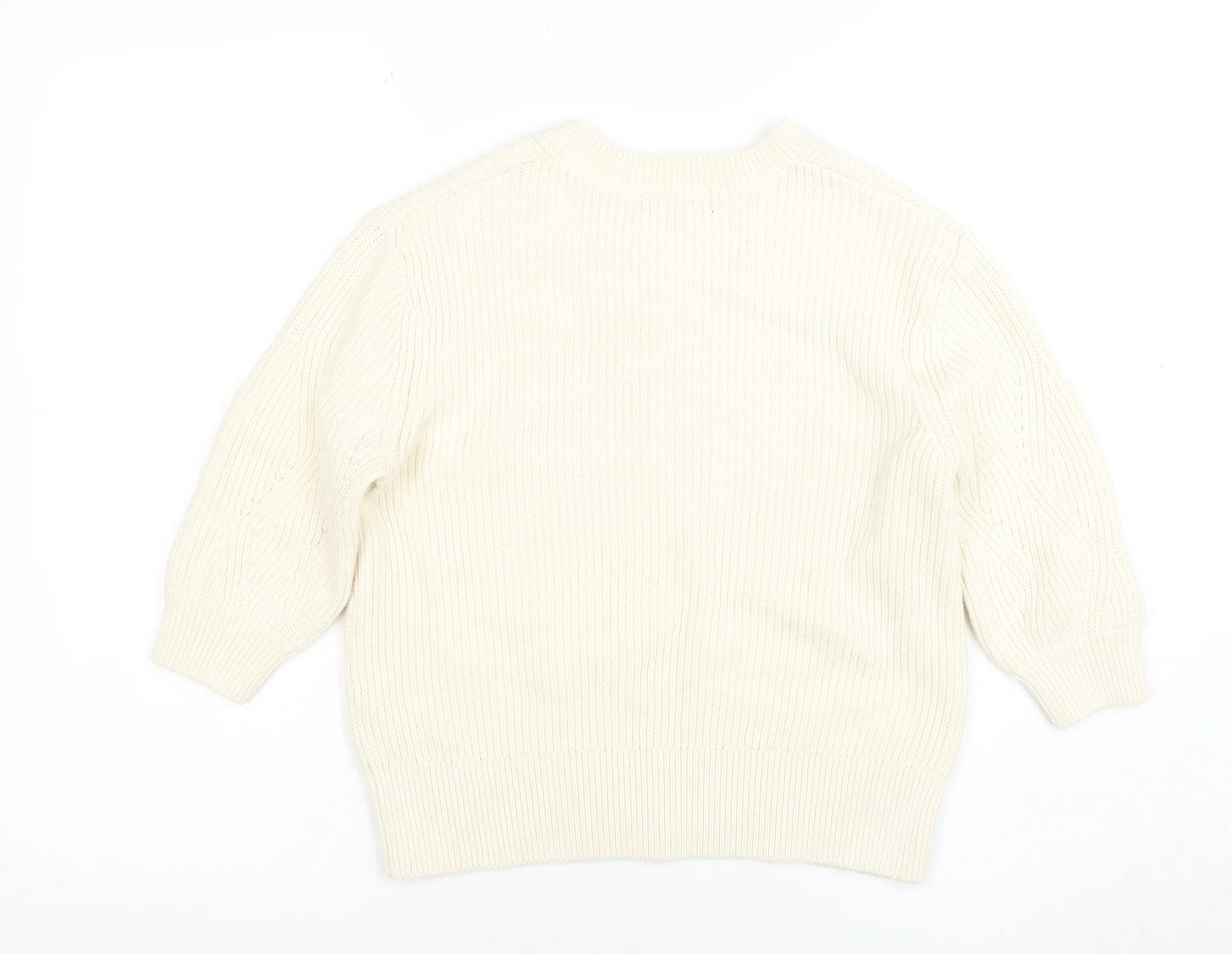 Marks and Spencer Women's Ivory V-Neck Cable-Knit Jumper Size S - Image 3