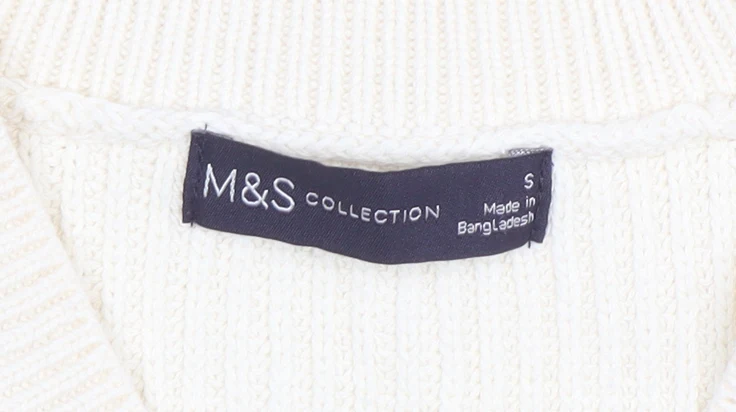 Marks and Spencer Women's Ivory V-Neck Cable-Knit Jumper Size S - Image 4