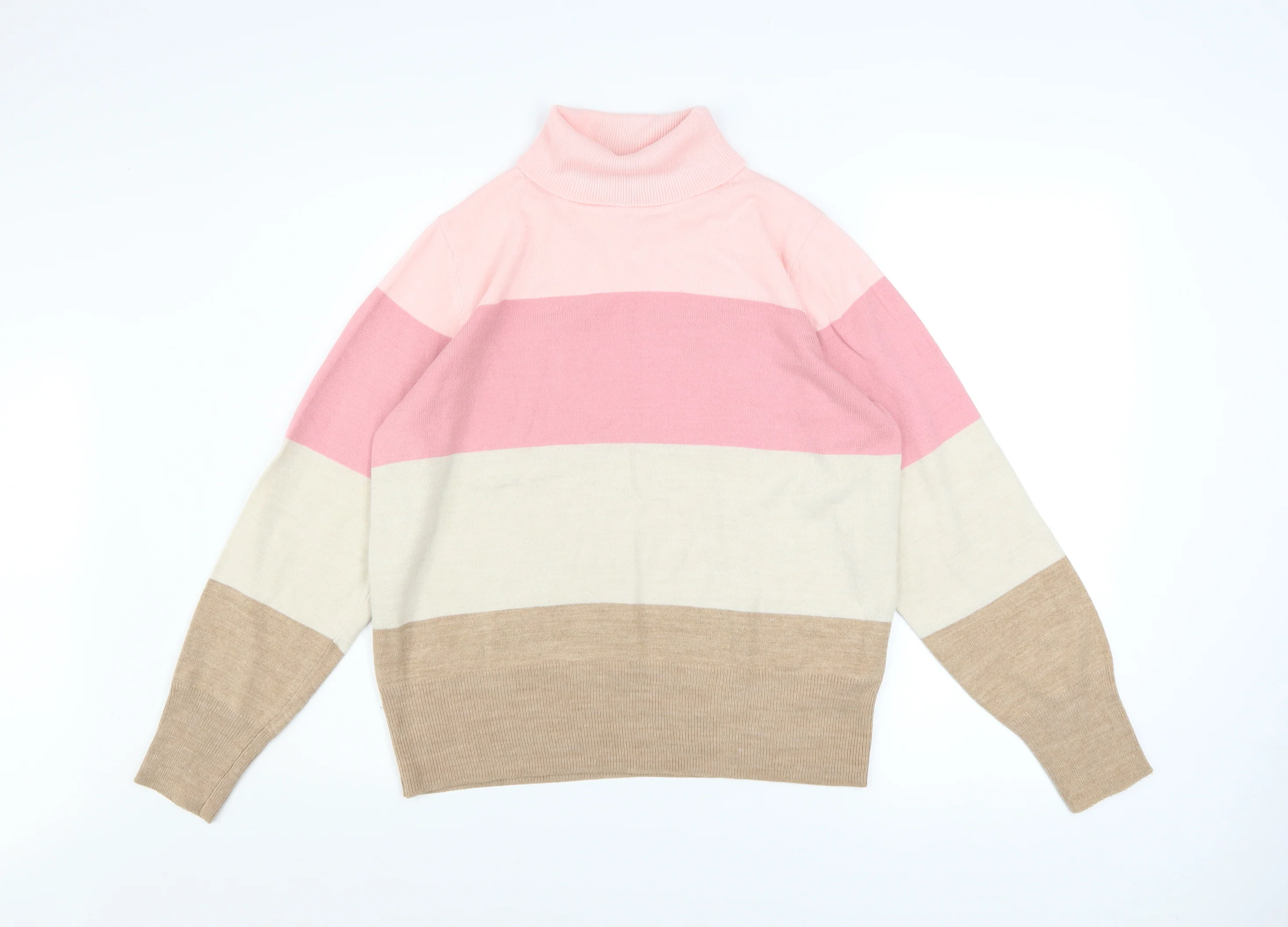 Marks and Spencer Women's Multicoloured Roll Neck Striped Jumper Size 14
