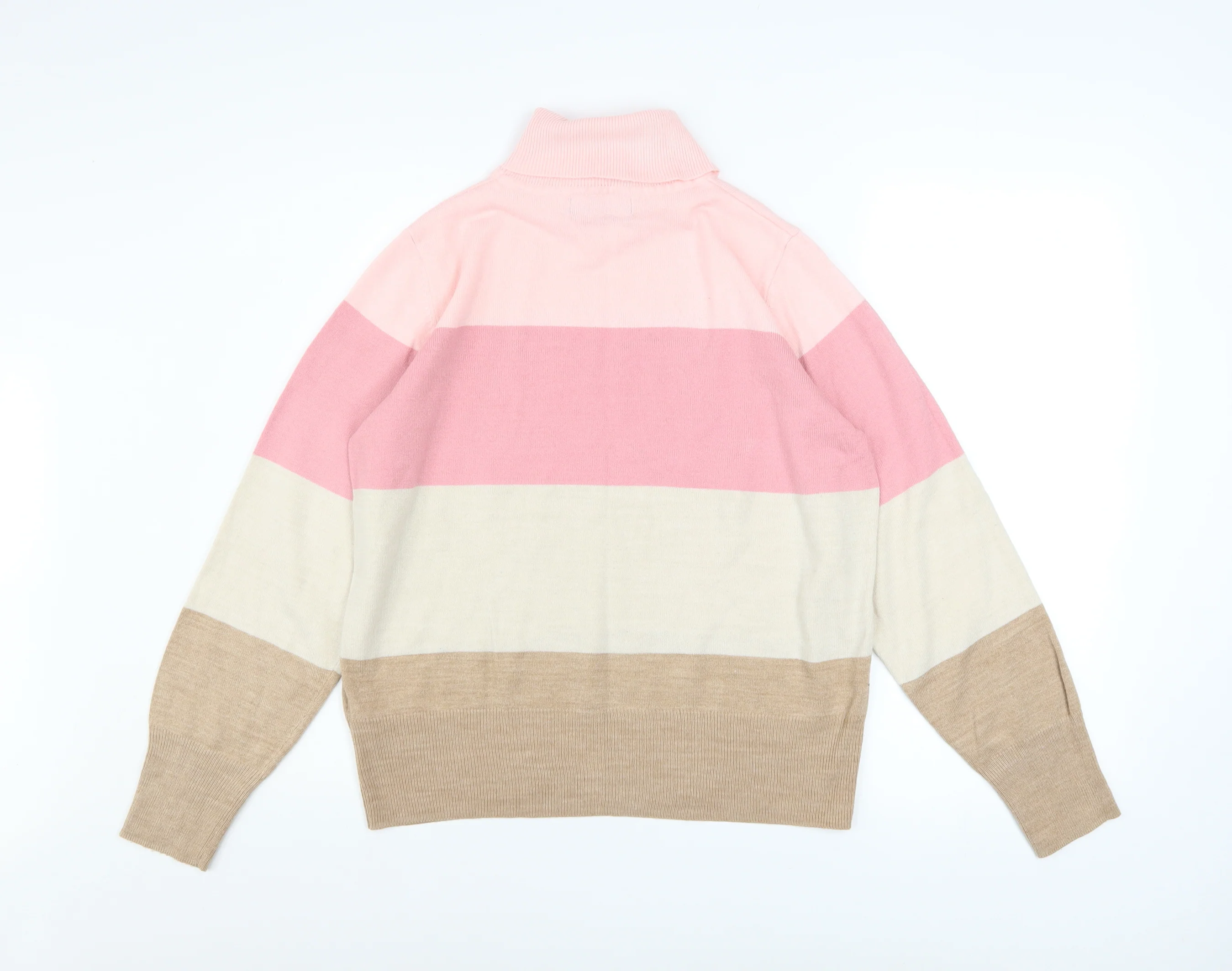 Marks and Spencer Women's Multicoloured Roll Neck Striped Jumper Size 14 - Image 3