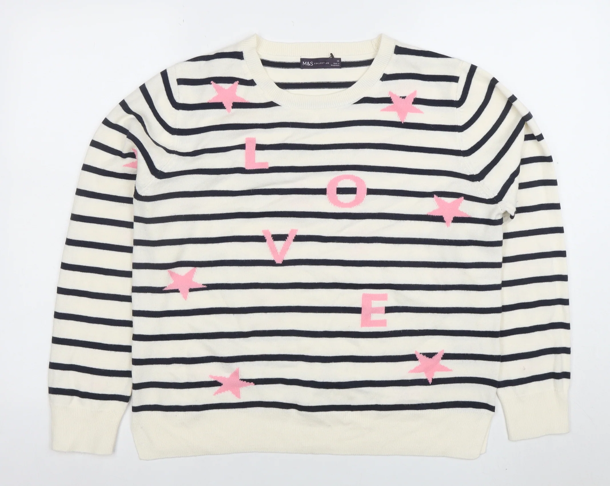 Marks and Spencer Women's Multicoloured Size 16 Striped LOVE Jumper