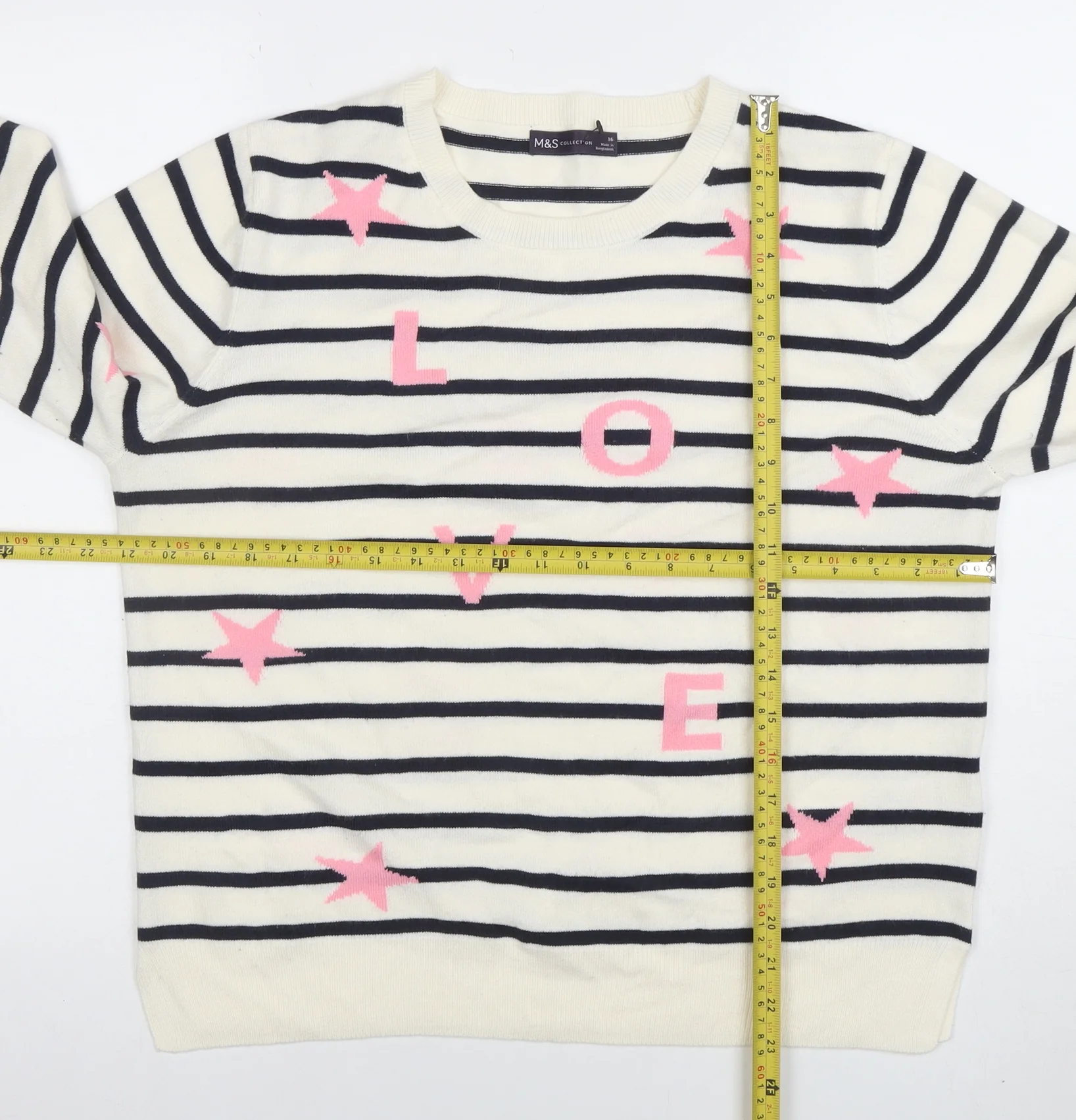 Marks and Spencer Women's Multicoloured Size 16 Striped LOVE Jumper - Image 2