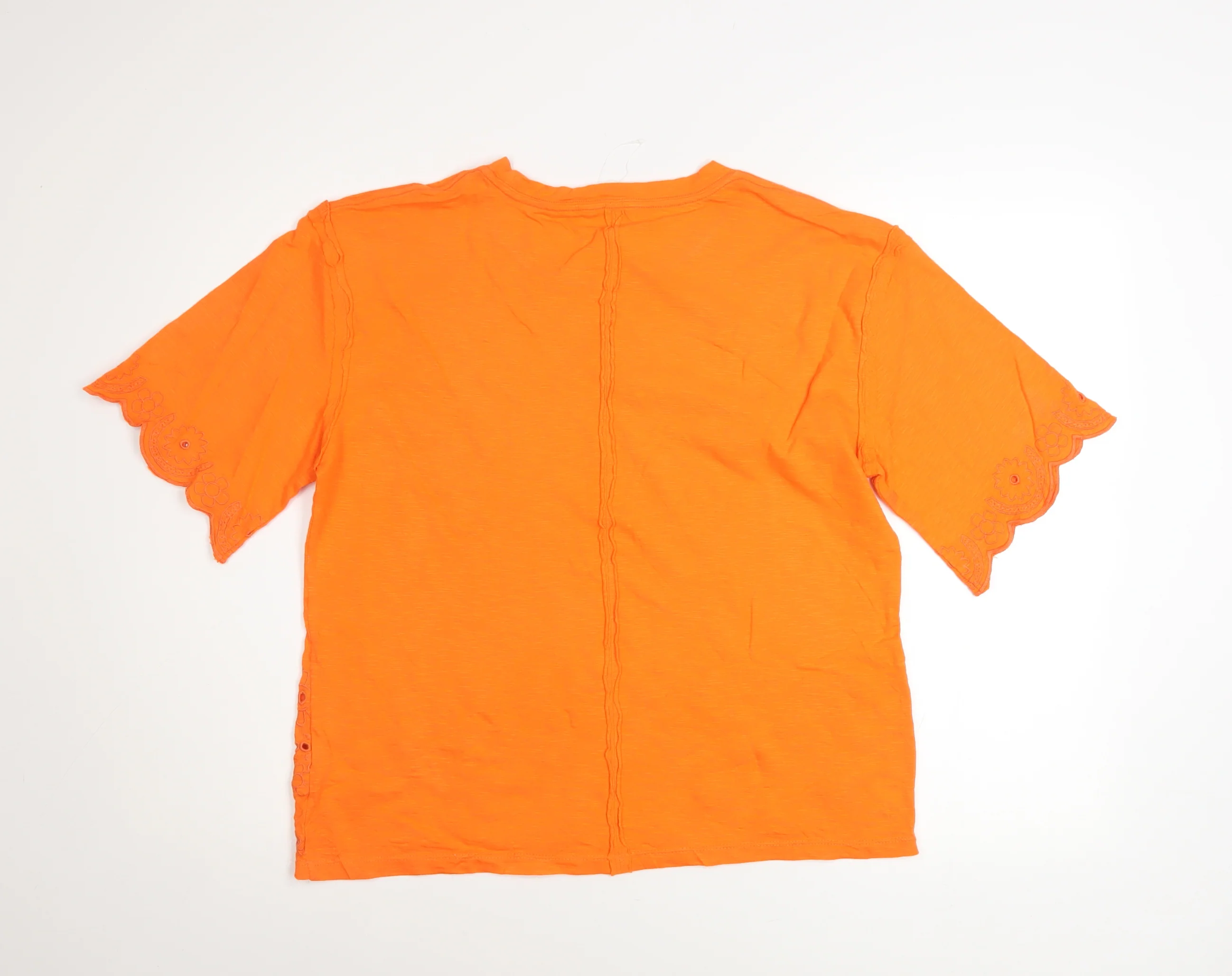Marks and Spencer Womens Orange Embroidered Cotton T-Shirt Size 10 - Image 3