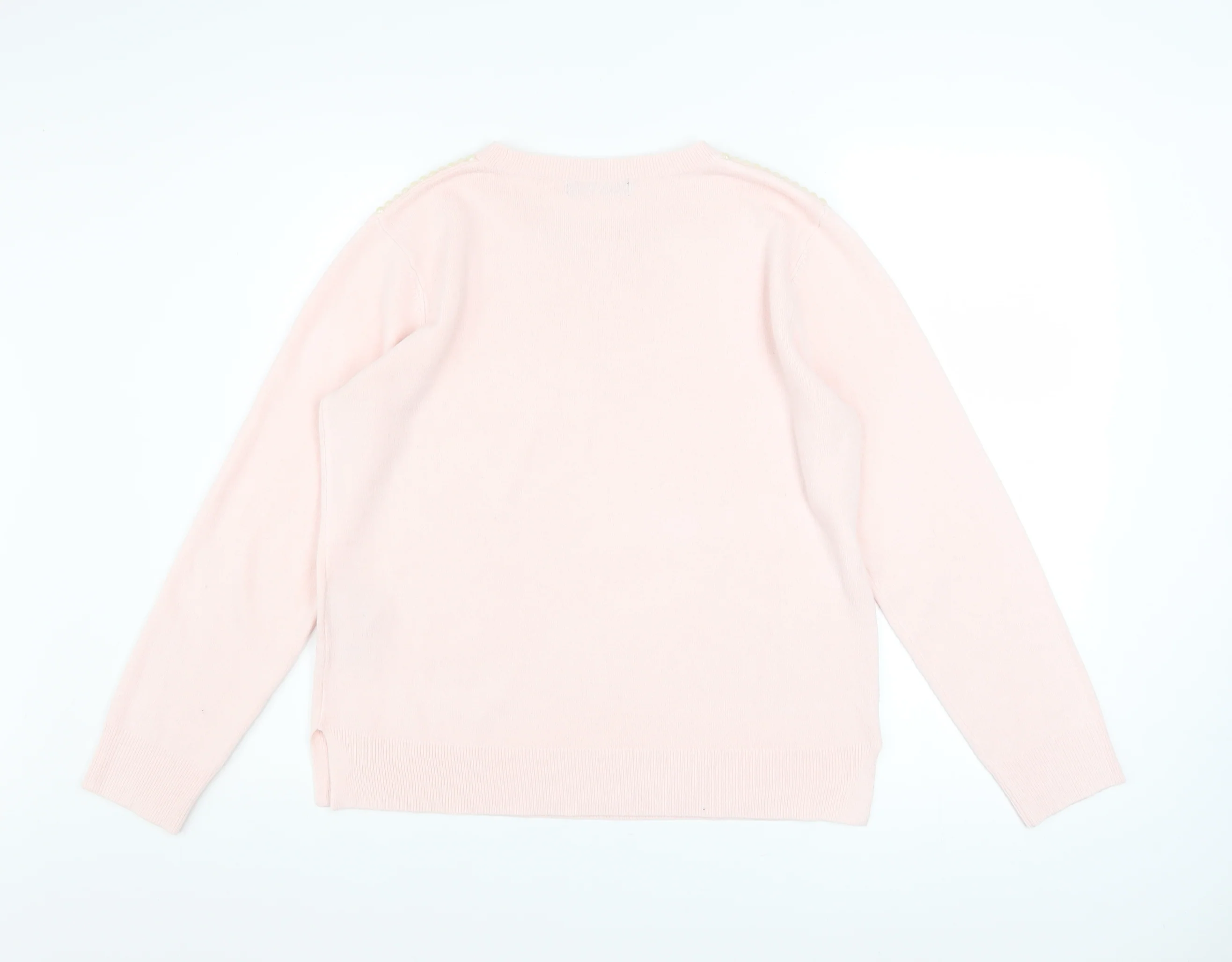 Marks and Spencer Women's Pink Beaded Crew Neck Jumper Size 14 - Image 3