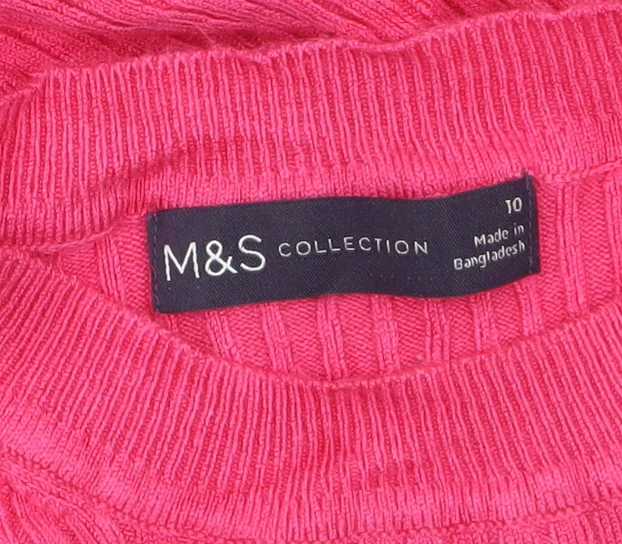 Marks and Spencer Womens Pink Mock Neck Ribbed Knit Jumper Size 10 - Image 5