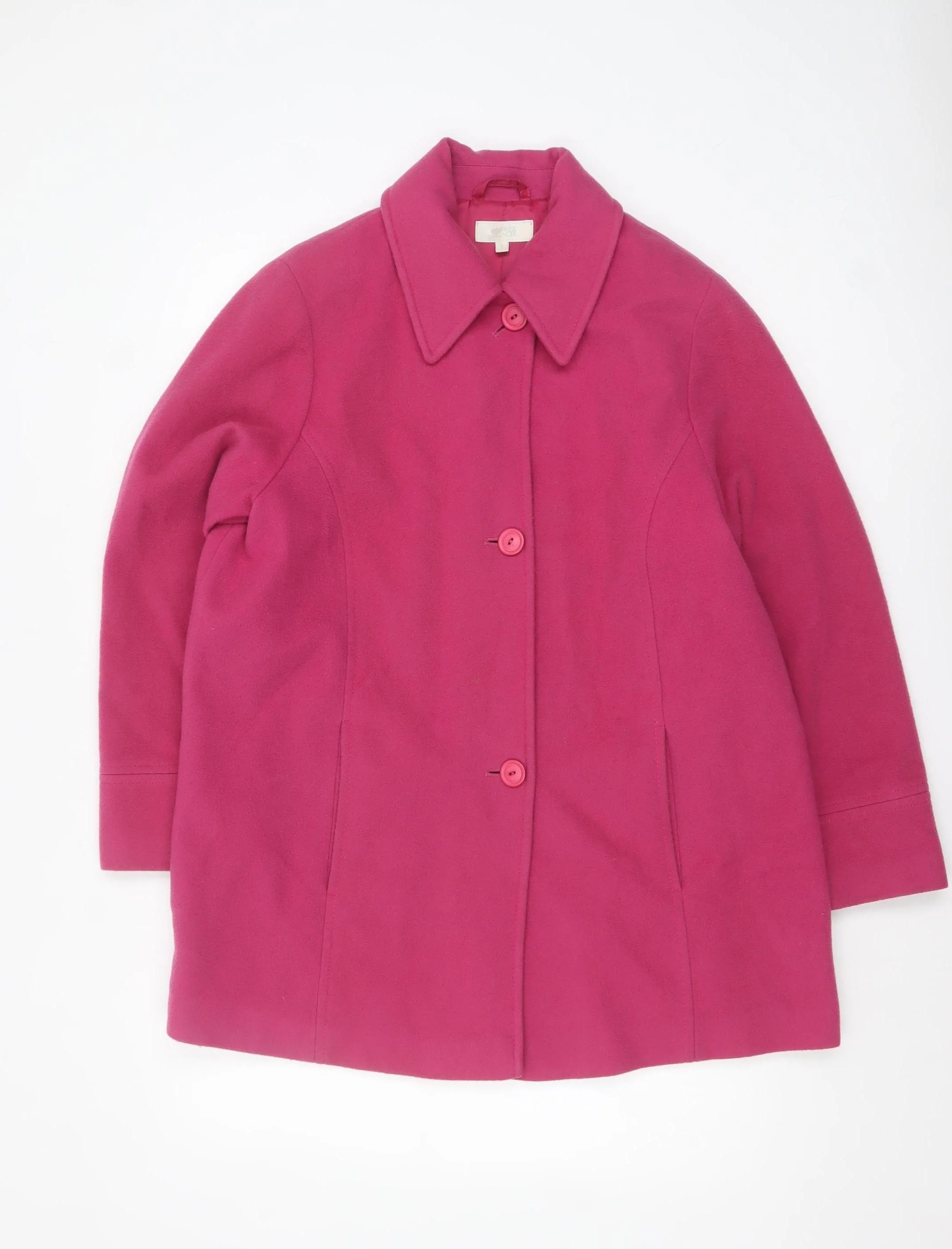 Marks and Spencer Women's Pink Wool Blend Mid-Length Button Coat Size 14
