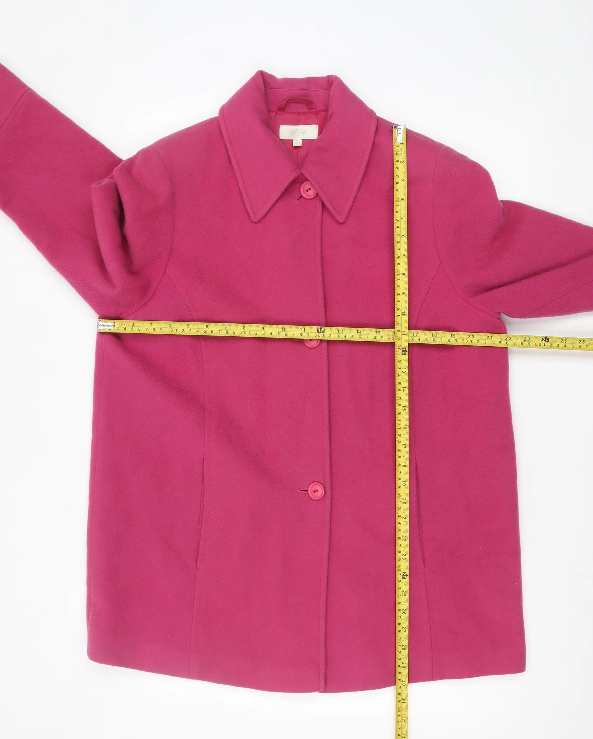 Marks and Spencer Women's Pink Wool Blend Mid-Length Button Coat Size 14 - Image 2