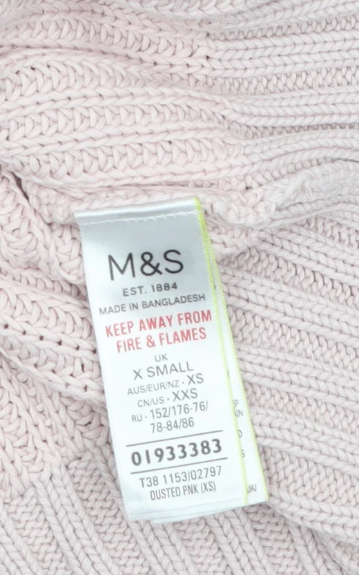 Marks and Spencer Women's Pink XS Cotton Chunky Knit Jumper - Image 5