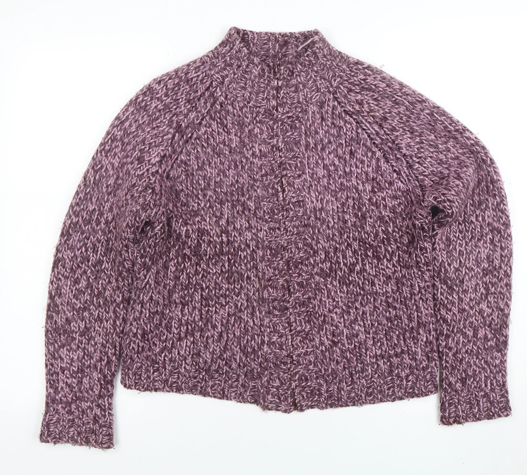 Marks and Spencer Womens Purple Chunky Knit Wool Blend Mock Neck Jumper Size 12
