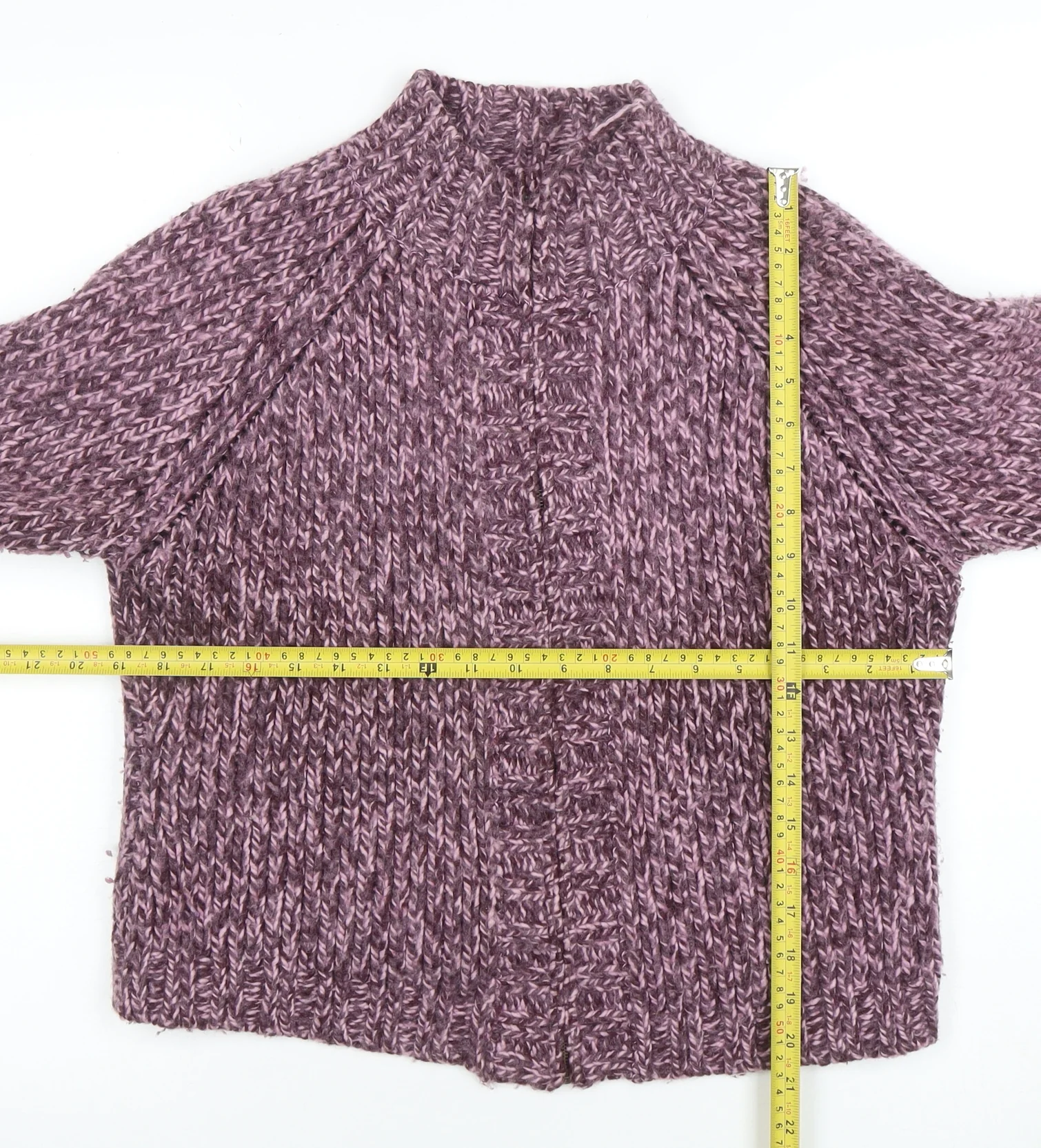 Marks and Spencer Womens Purple Chunky Knit Wool Blend Mock Neck Jumper Size 12 - Image 2