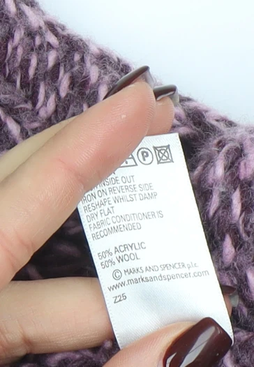 Marks and Spencer Womens Purple Chunky Knit Wool Blend Mock Neck Jumper Size 12 - Image 5