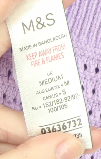 Marks and Spencer Womens Purple Open Knit V-Neck Button Cardigan M - Image 5