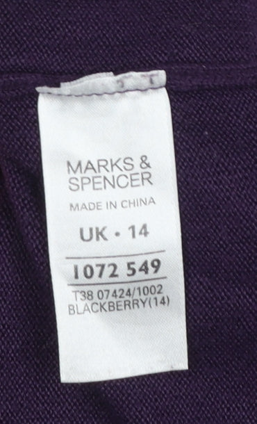 Marks and Spencer Women's Purple V-Neck Acrylic Jumper UK 14 - Image 4