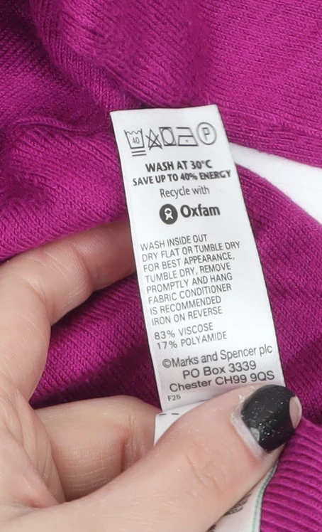 Marks and Spencer Women's Purple V-Neck Long Sleeve Jumper Size 12 - Image 4