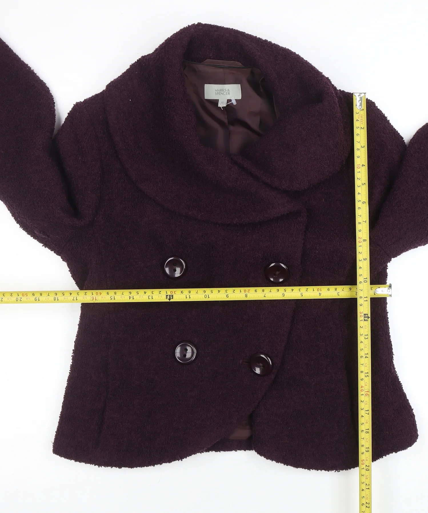 Marks and Spencer Women's Purple Wool Pea Coat Jacket Size 12 - Image 2