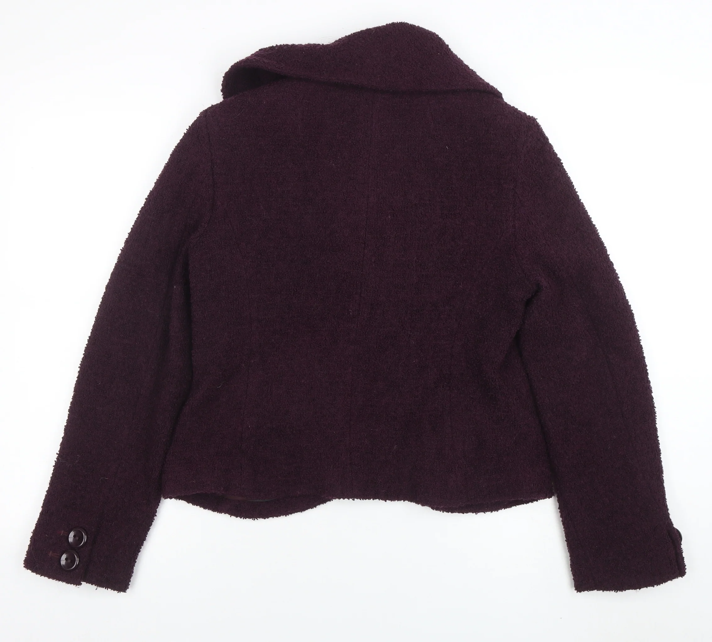 Marks and Spencer Women's Purple Wool Pea Coat Jacket Size 12 - Image 3