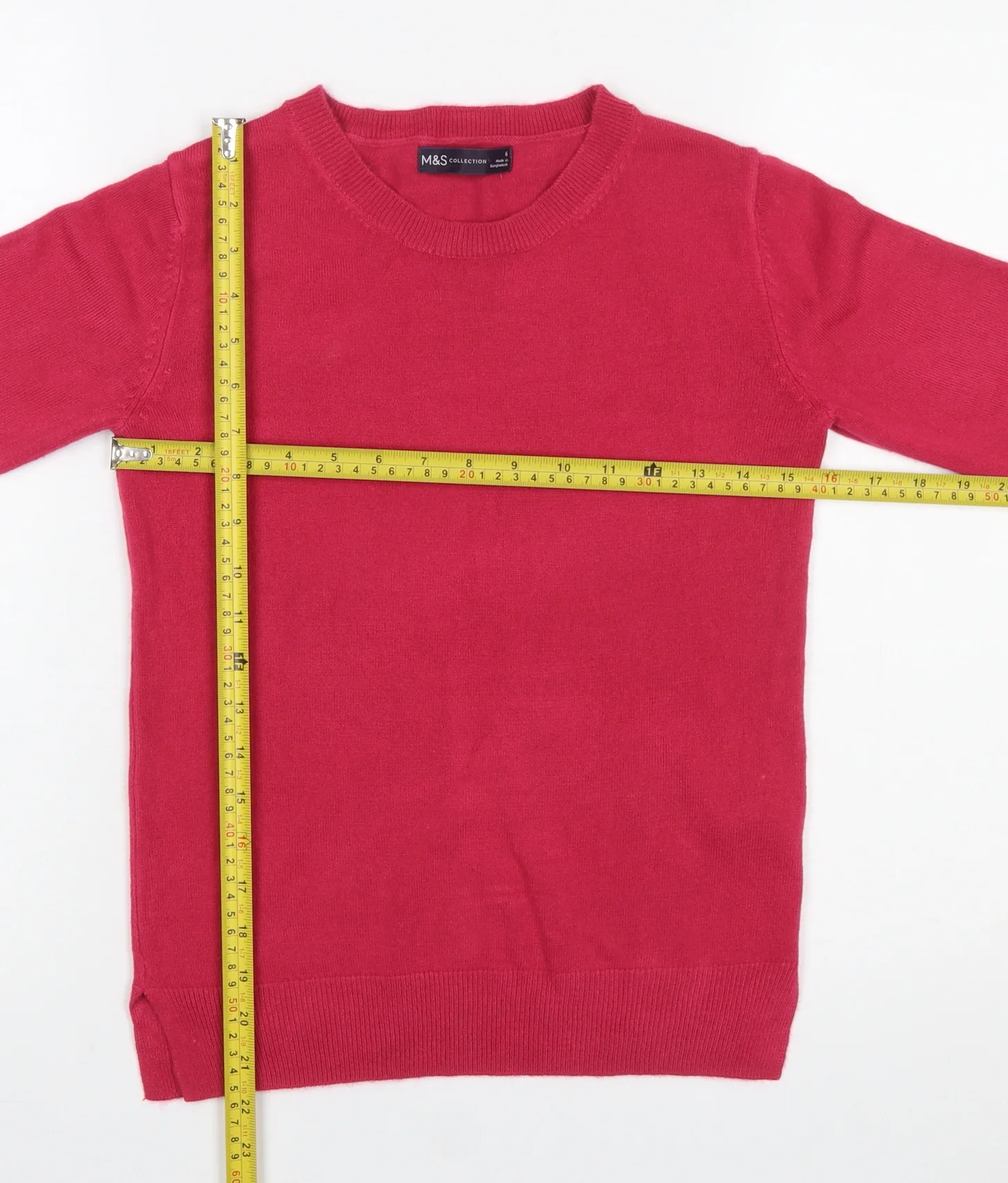 Marks and Spencer Women's Red Acrylic Crew Neck Jumper Size 6 - Image 2