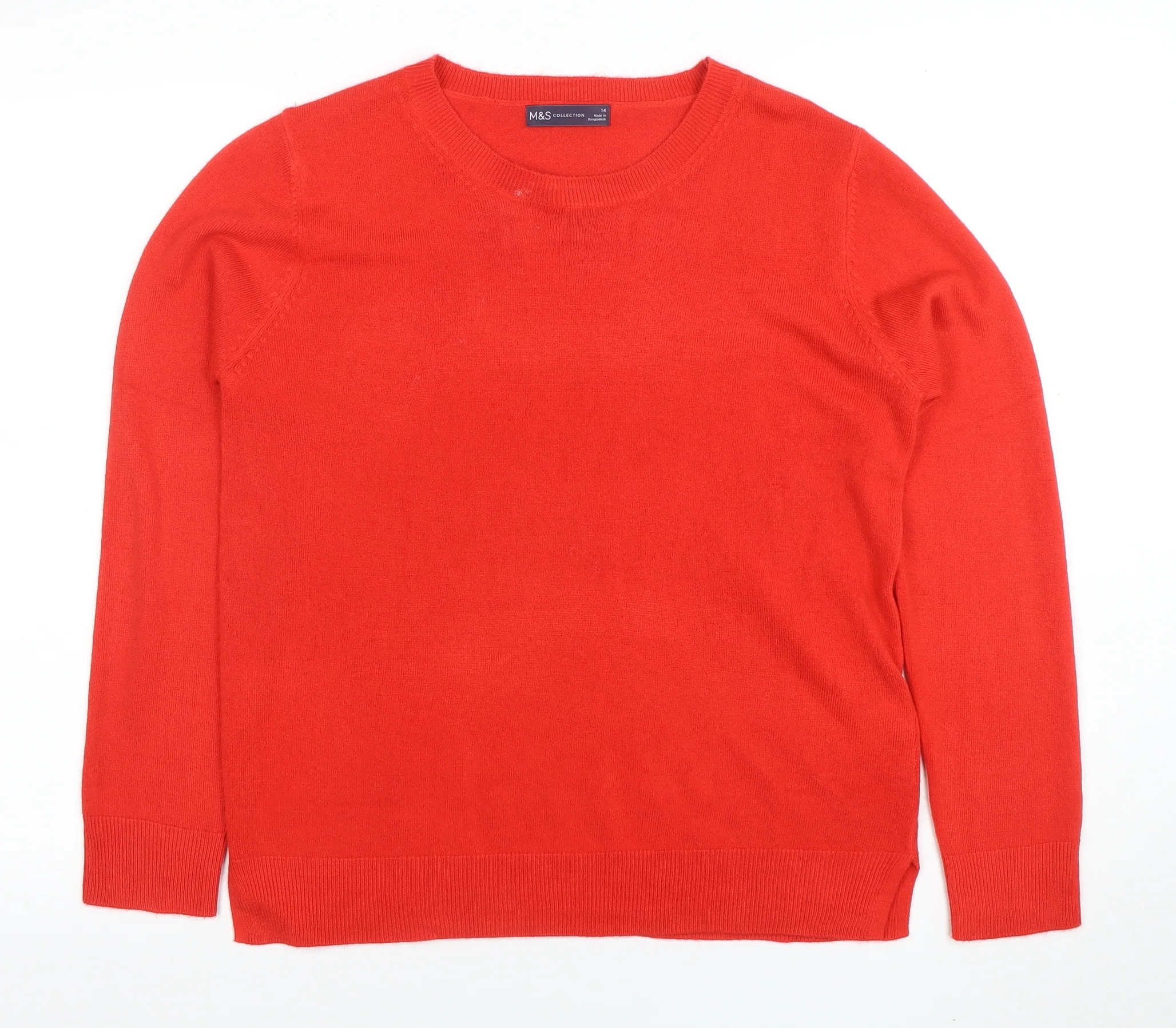 Marks and Spencer Women's Red Acrylic Crew Neck Pullover Jumper Size 14